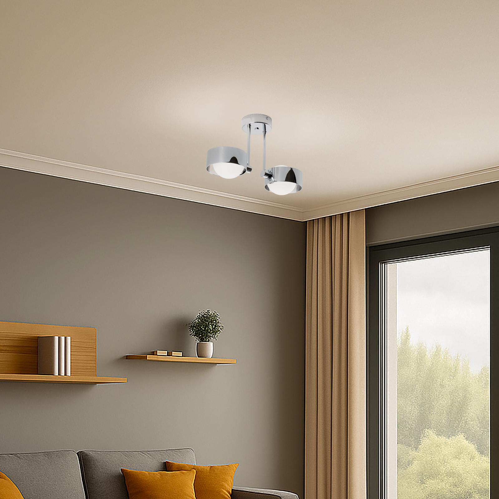 Kattovalaisin Mado, teräs kromivärinen, lasi opaali, 2-lamppuinen Kattovalaisin Mado, teräs kromivärinen, lasi opaali, 2-lamppuinen