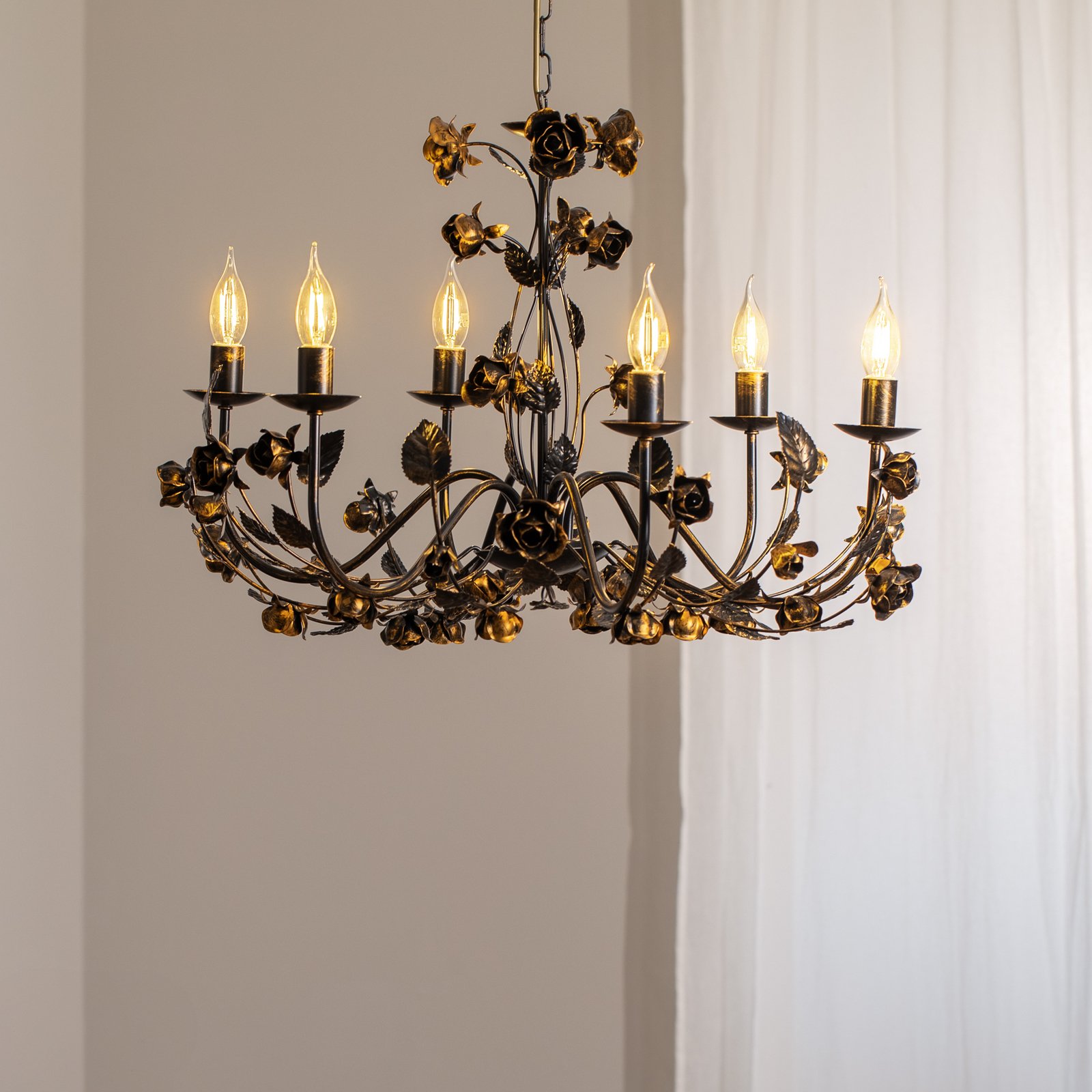 Kronleuchter Carolina, bronzefarben, 6-flammig, Eisen