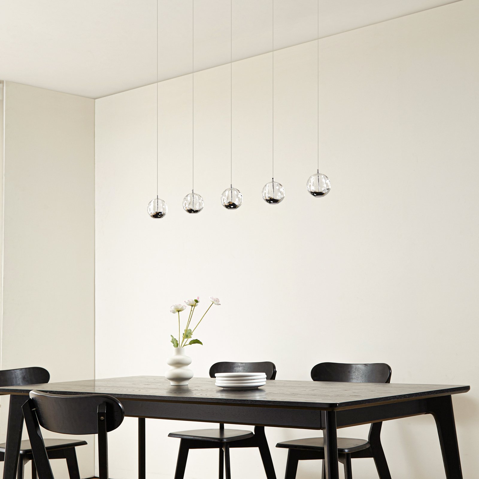 Lucande LED hanglamp Hayley, 96 cm, 5-lamps, chroom, glas