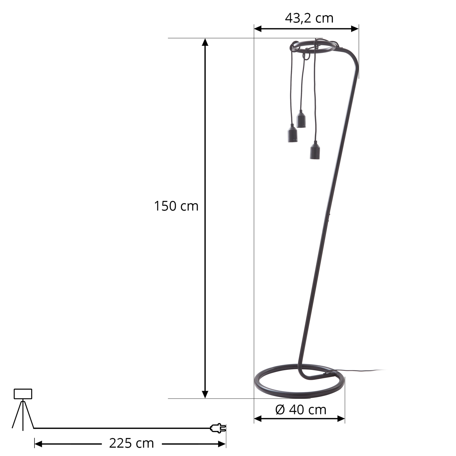 Lindby állólámpa Elira, fekete, fém, 150 cm magas, E27