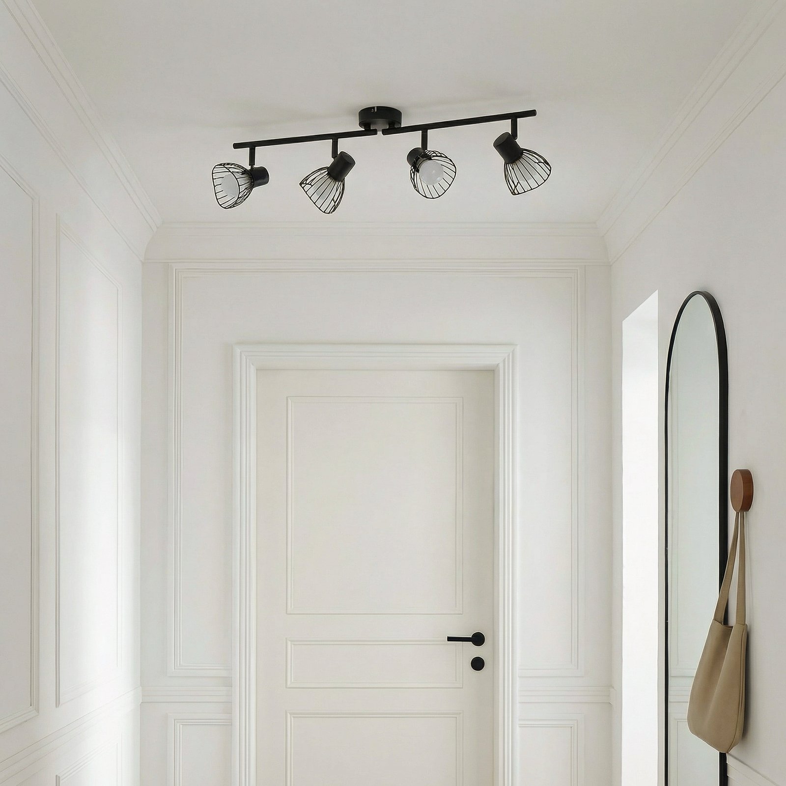 Plafonnier Lindby Piena, noir, à 4 lampes, métal, 70 cm