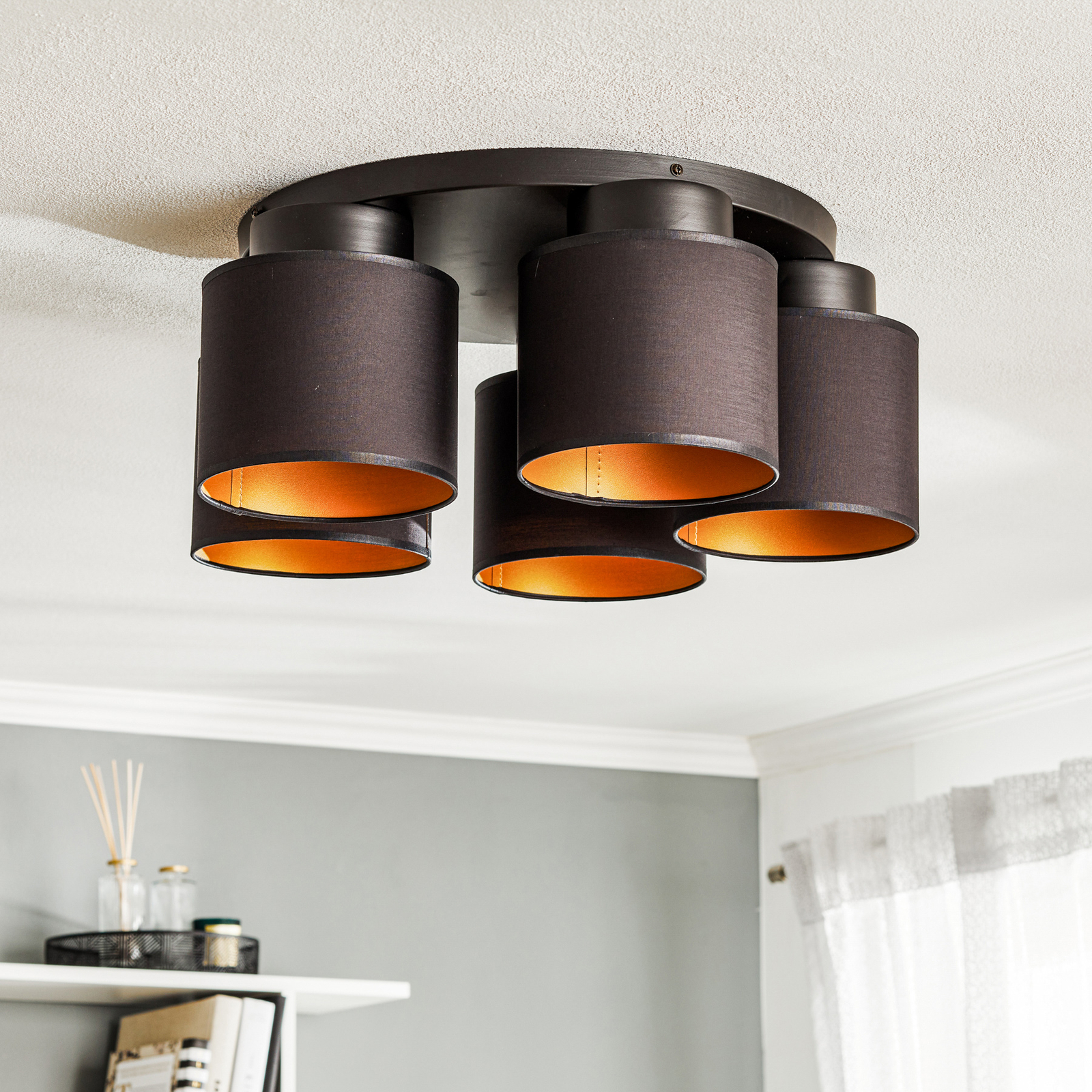 Soho ceiling light cylindrical 5-bulb black/gold