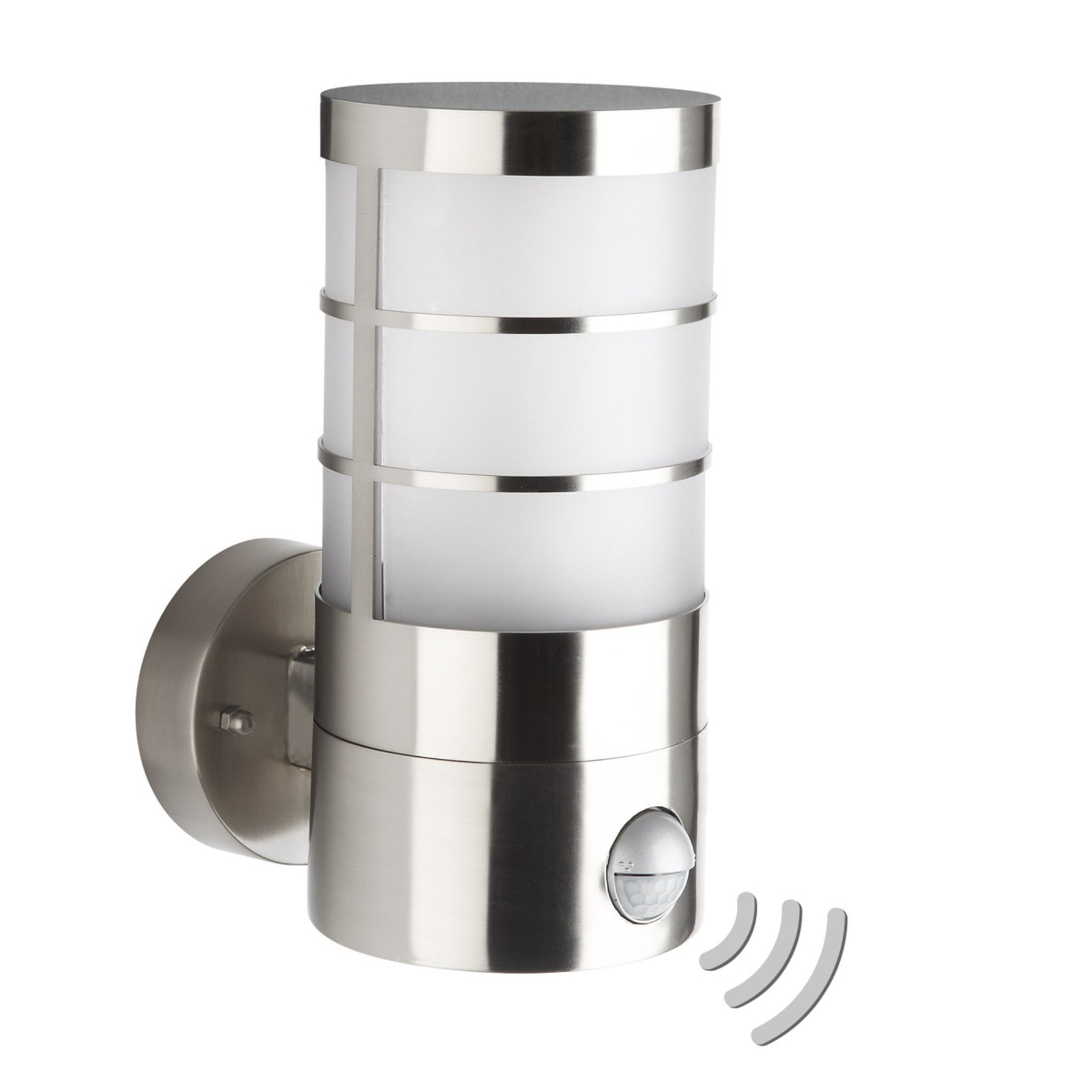 MASSIVE Outdoor wall light Calgary, motion detector, IP44, stainless steel, plastic, E27, 14 W, energy efficiency: A, W: 10 cm, H: 22.4 cm