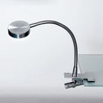 Mira LED clip-on light, flexible arm, satin nickel