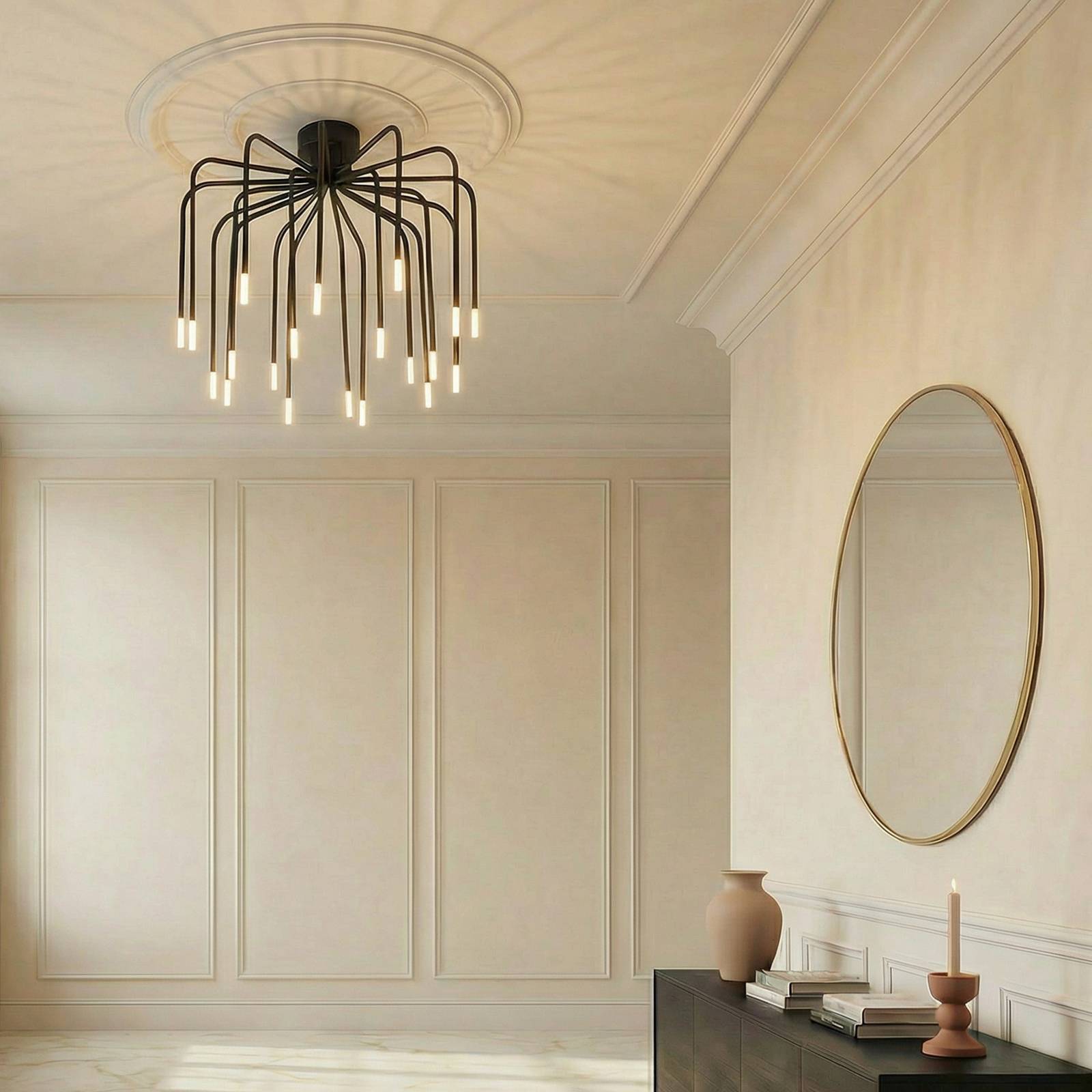 Lampa sufitowa LED Lucande Ariadne, Ø 57 cm, matowa czerń, 20-ramienna