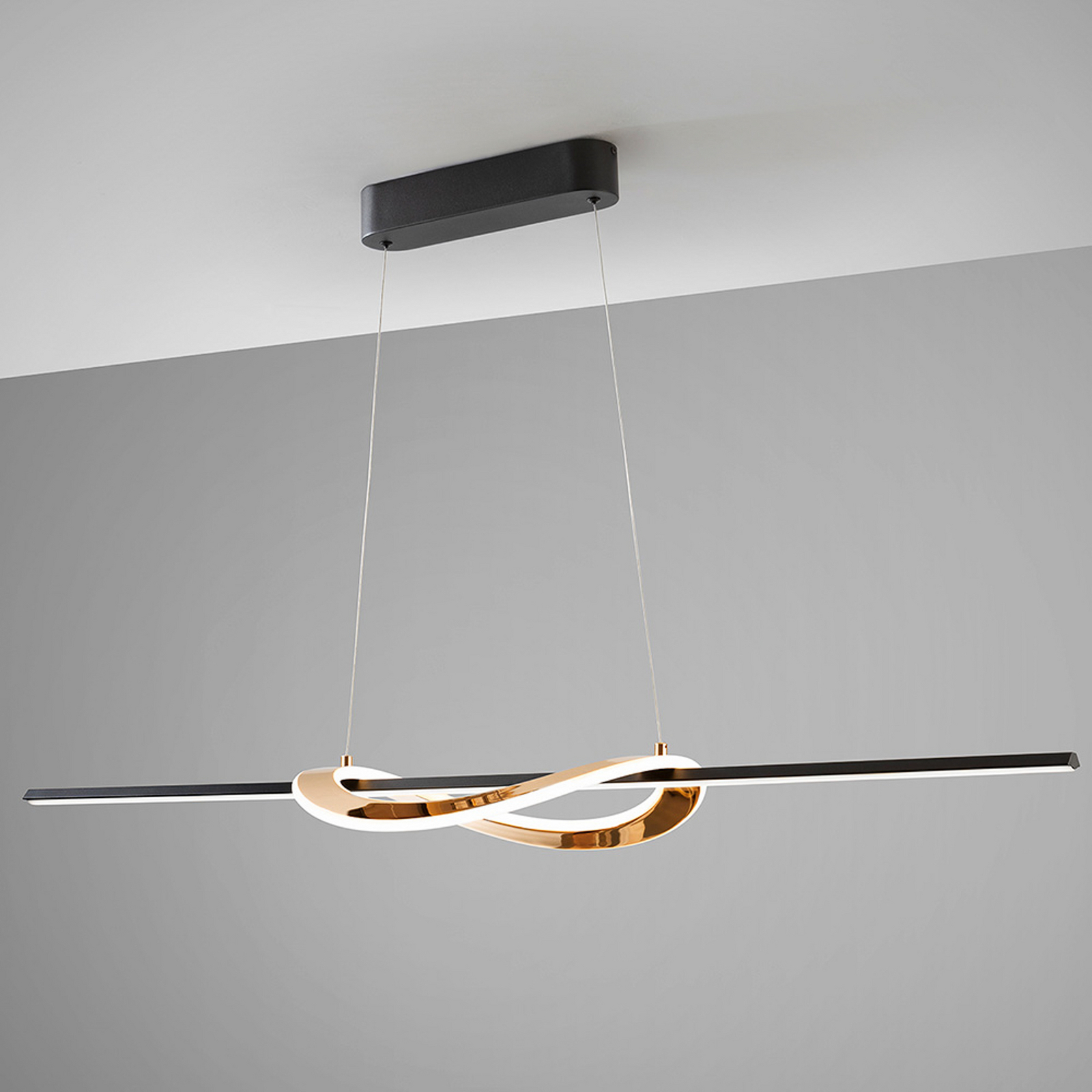LED hanglamp Enora, zwart/goudkleurig, lengte 120 cm, CCT