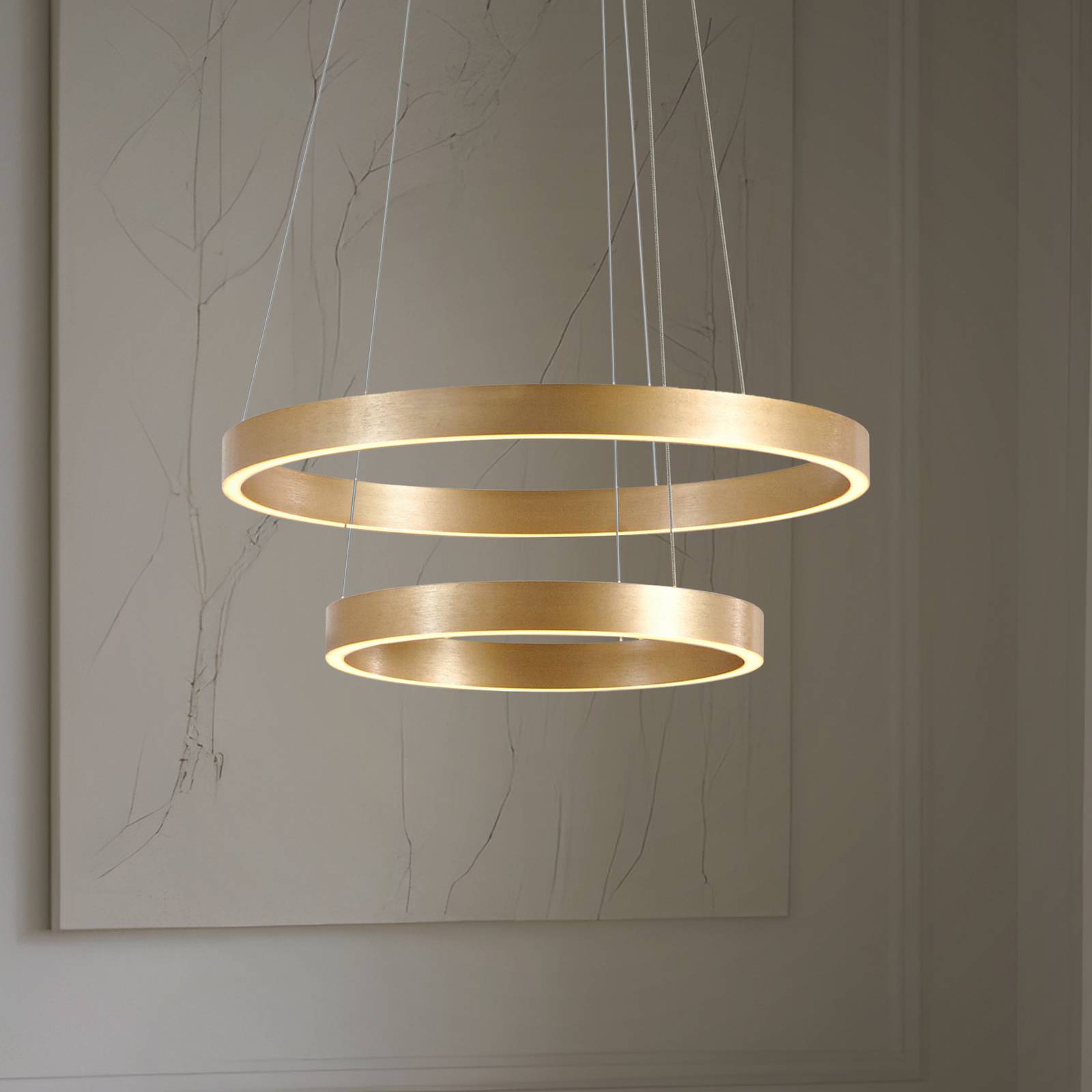 Lucande LED-Hängeleuchte Yonam, Ø 60 cm, 2-flg., gold, CCT günstig online kaufen