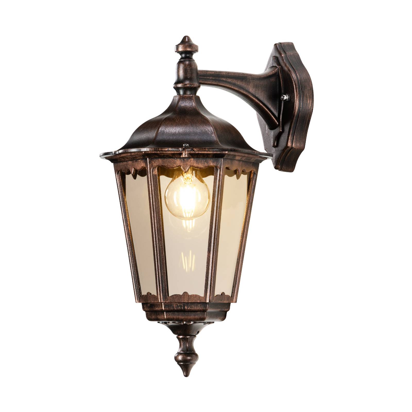 Wandleuchte in Schwarz und Kupfer E27 IP43 hängend - black - LCD