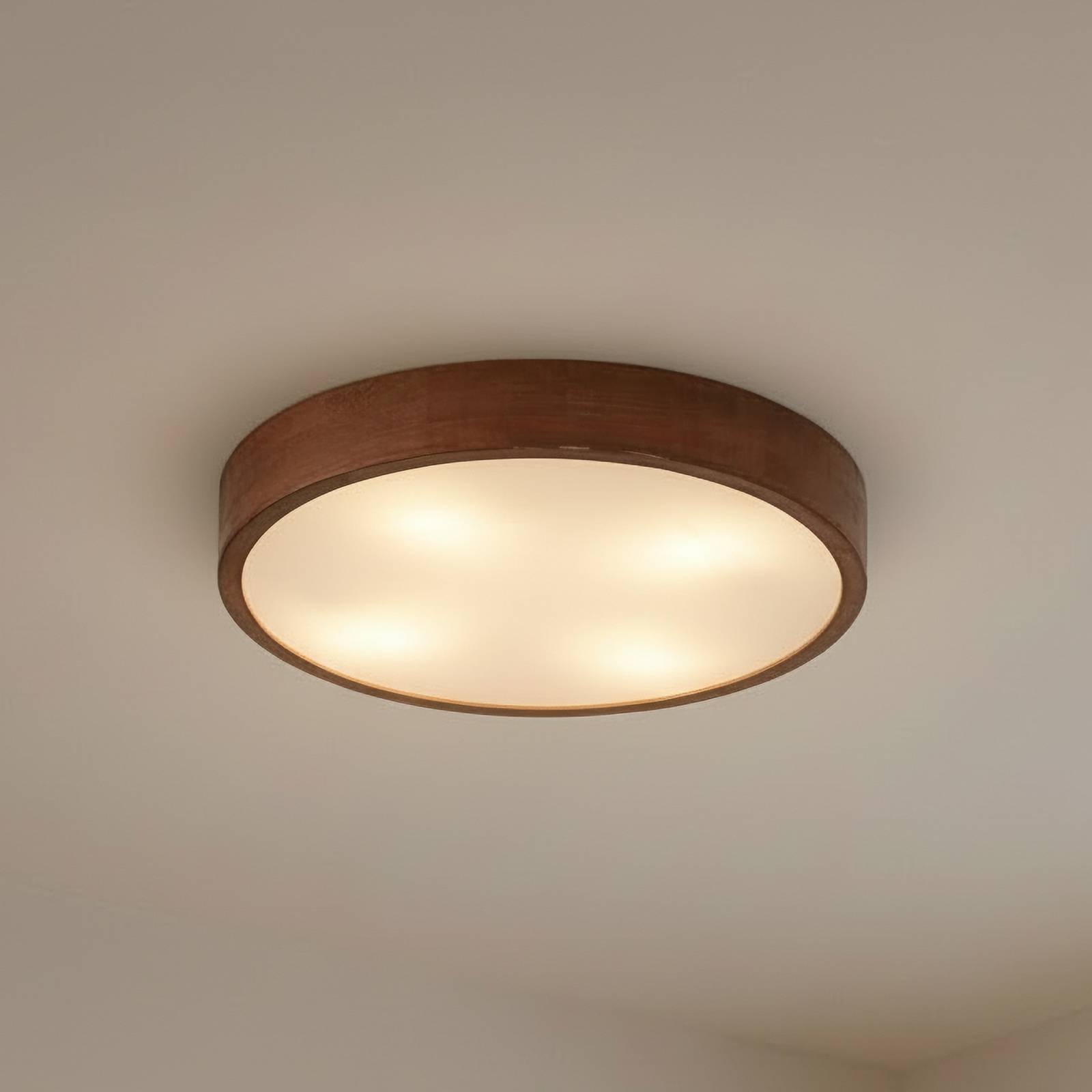 Lindby Deckenleuchte Tanju, Ø 50cm, Walnussholz, 4-flg., E27 günstig online kaufen