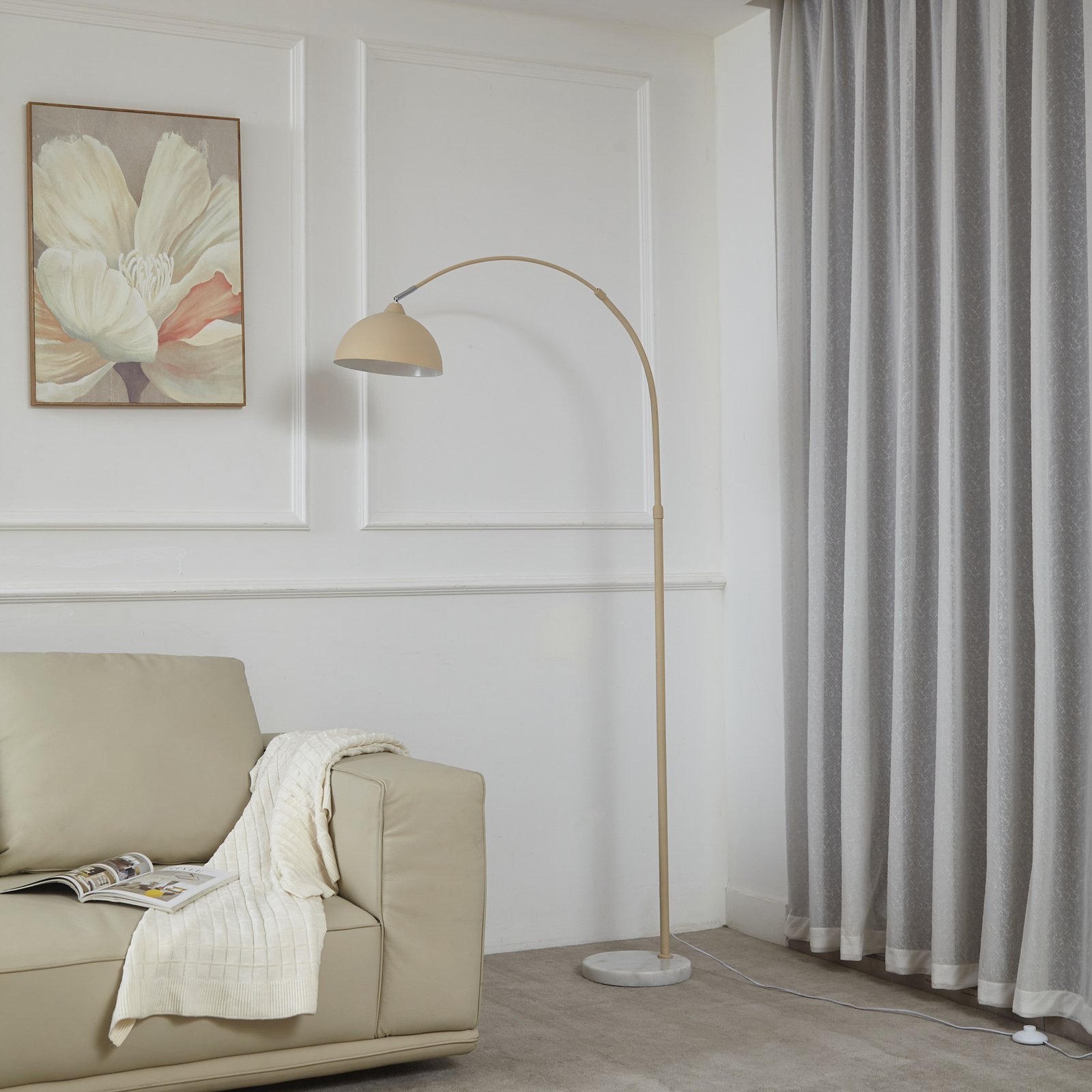 Lampada da terra Lindby Tonka, beige, metallo/marmo, 180 cm, E27