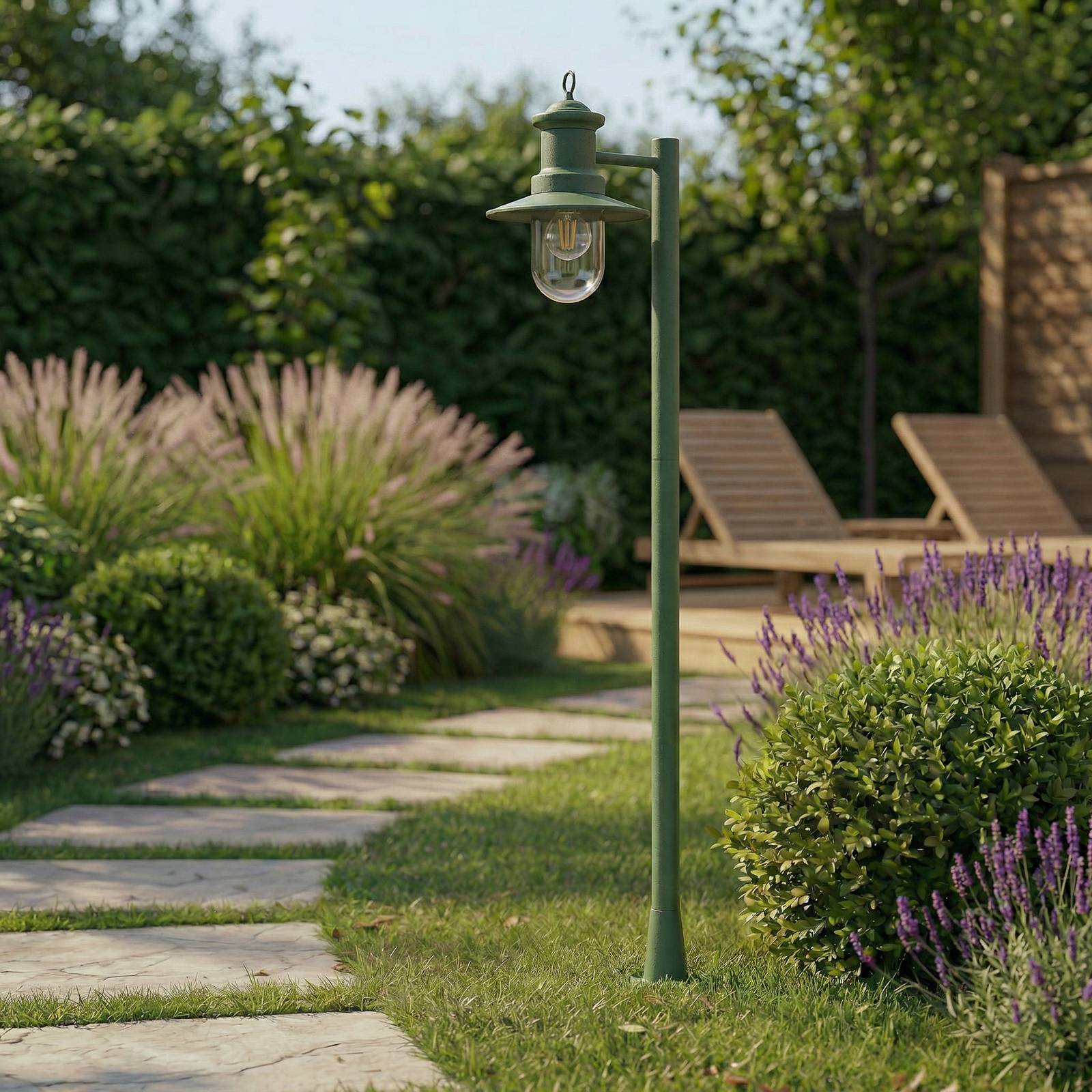 Lindby Słupek oświetleniowy Eloretta, zielona, 110 cm, stal, IP44, E27