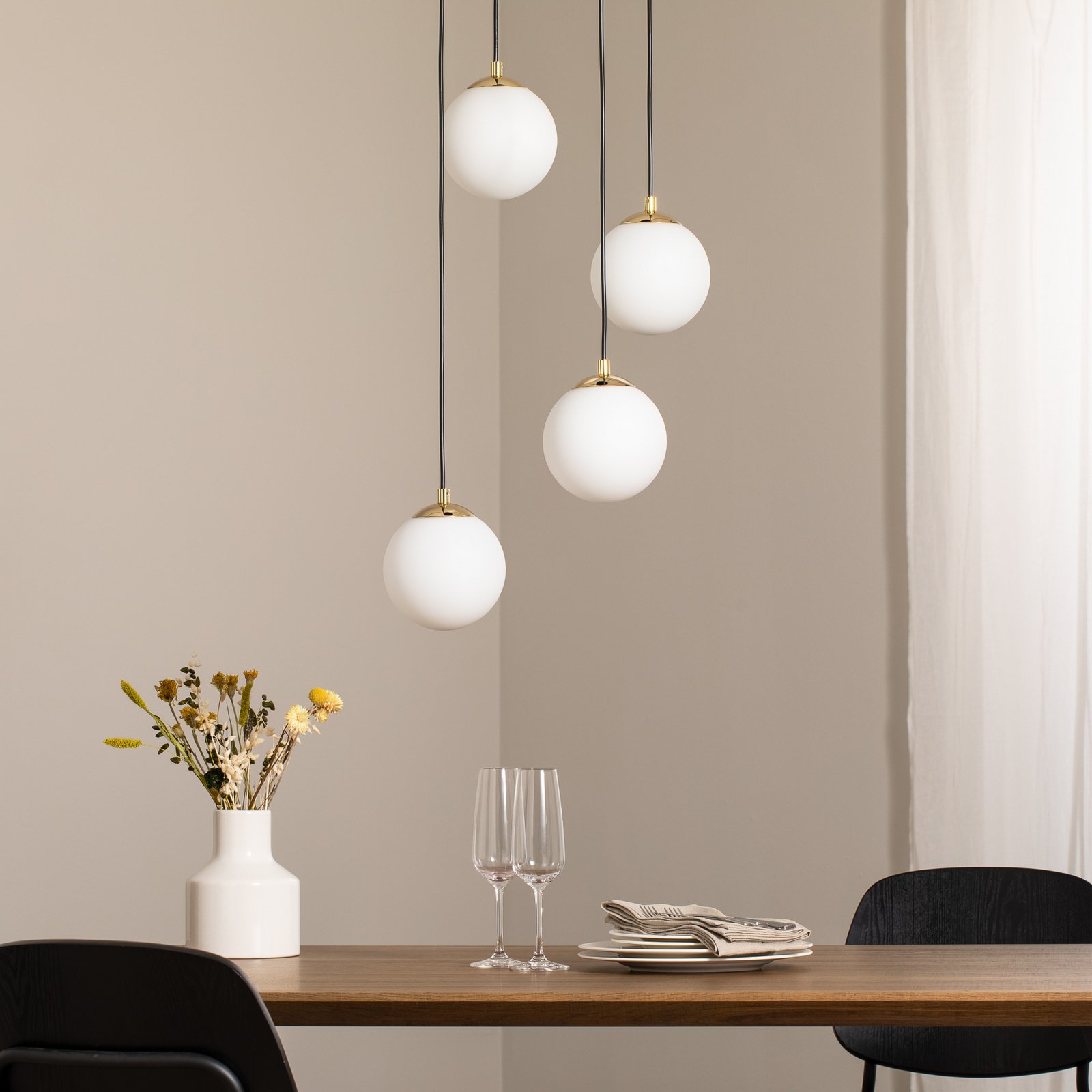 Lámpara colgante Glassy, 4 luces, redonda, negro/ópalo