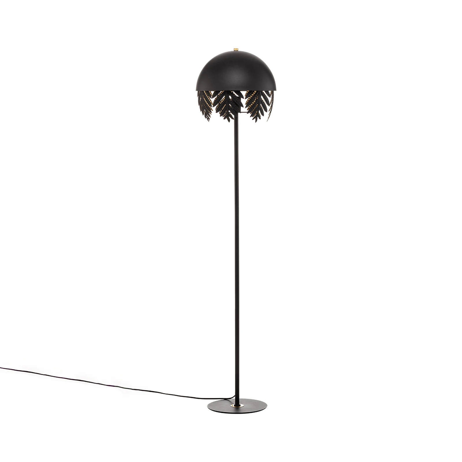 Podna lampa Lucande Aparas, izgled lista, crno-zlatna