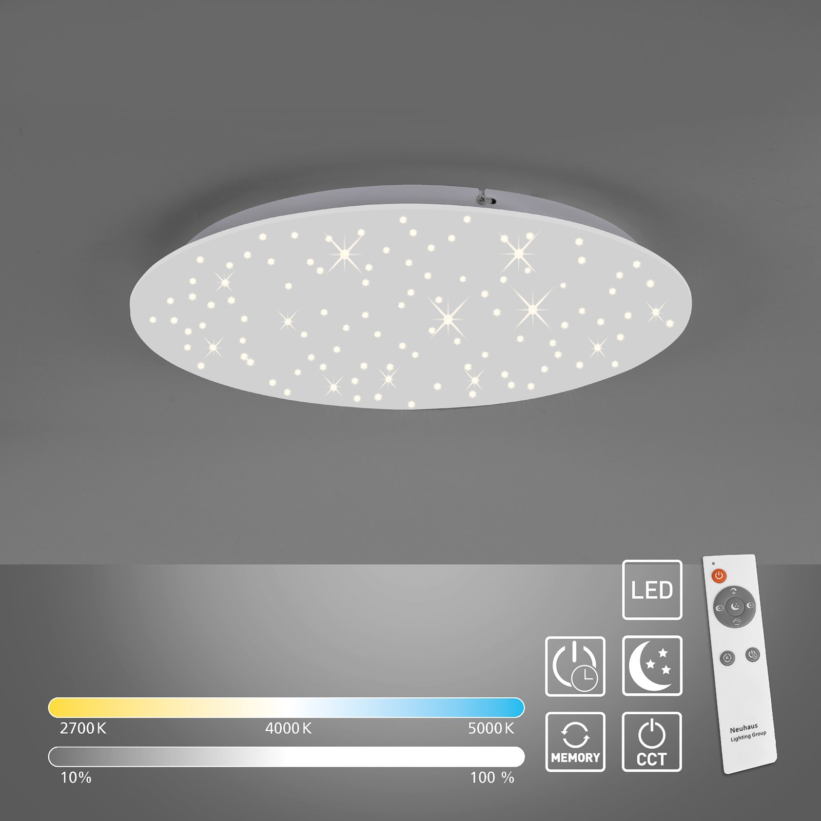 LED stropna svjetiljka Sparkle CCT dim bijela Ø 48cm