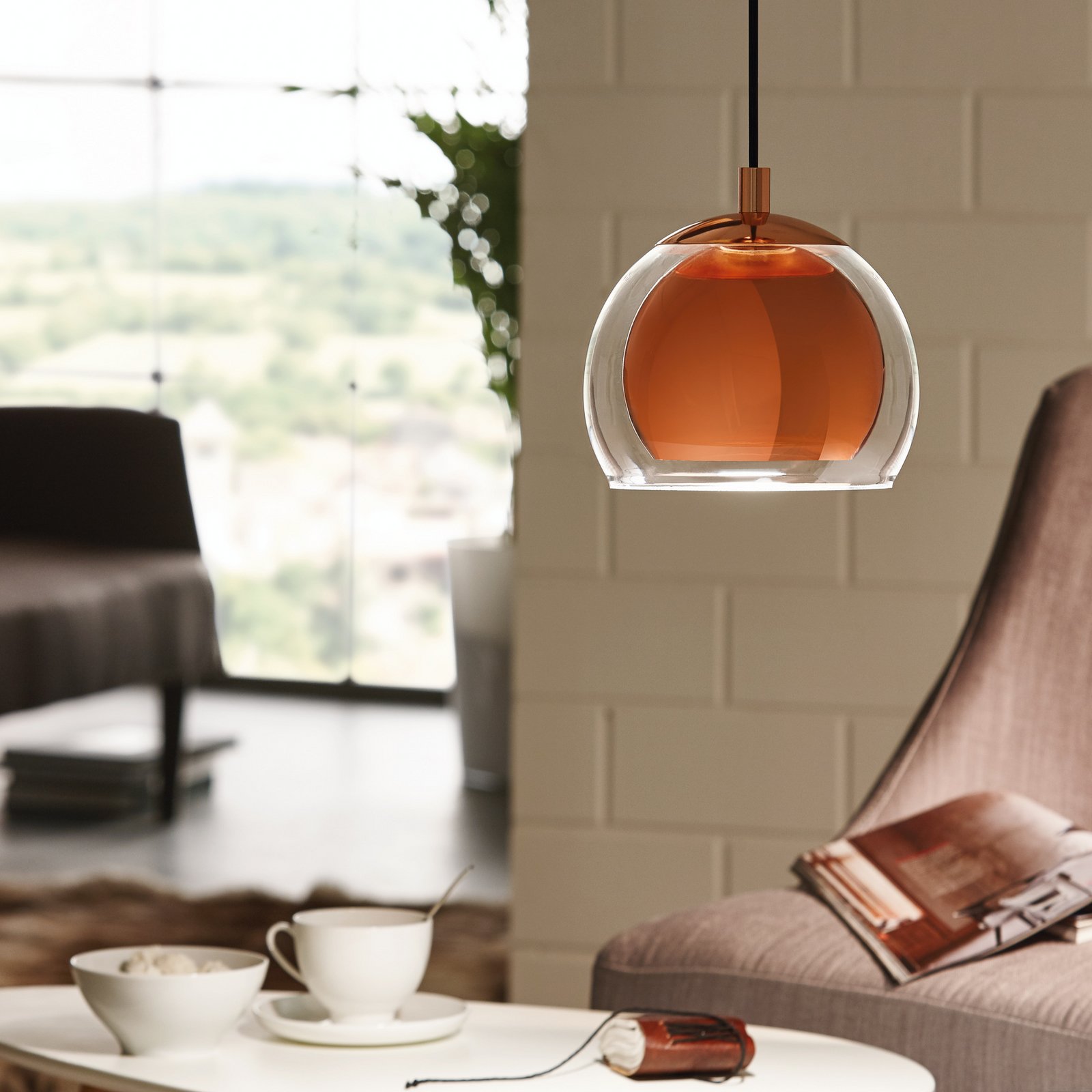 Candeeiro suspenso Rocamar 1-luz em cobre Candeeiro suspenso Rocamar 1-luz em cobre