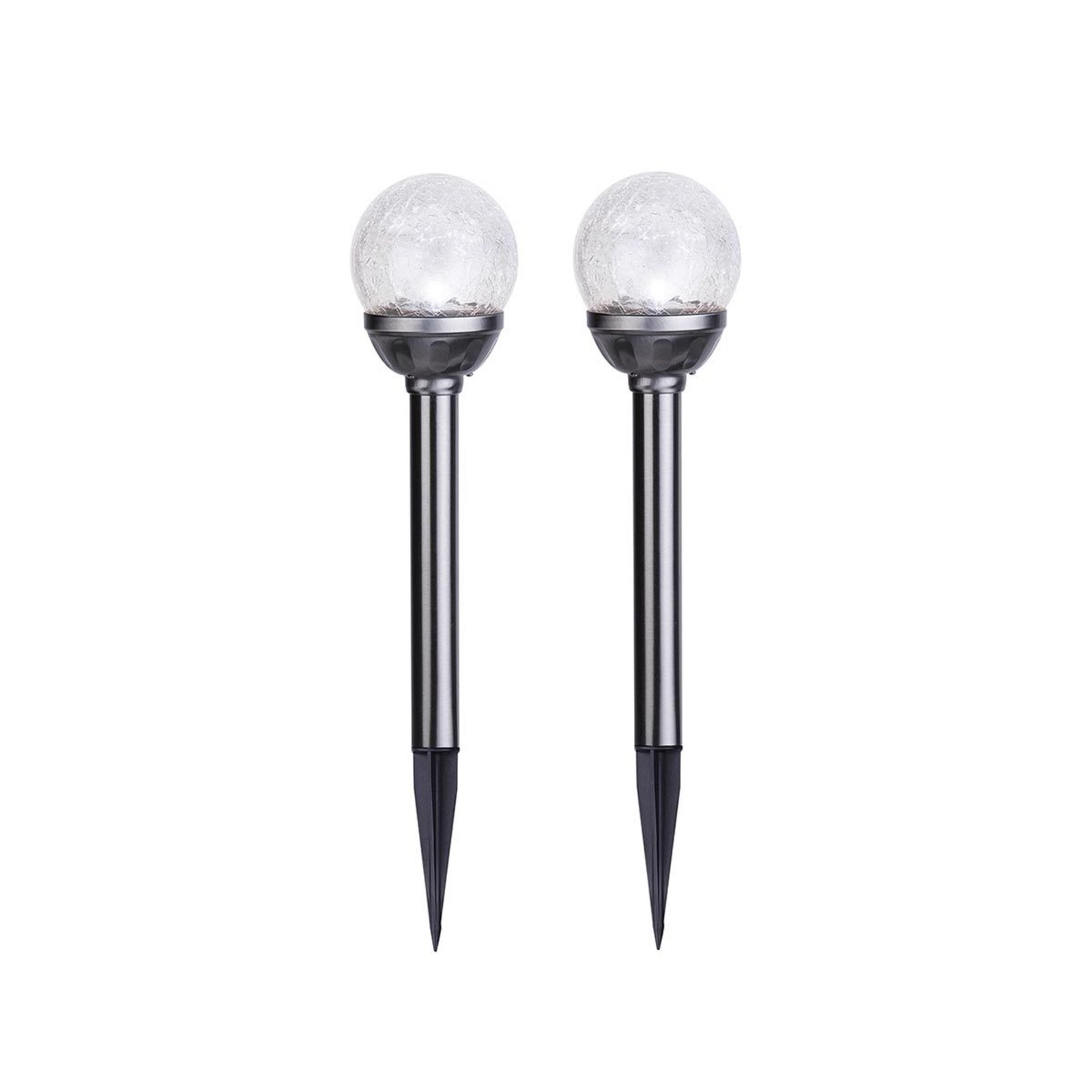 LED solar rods with globes, set of 2