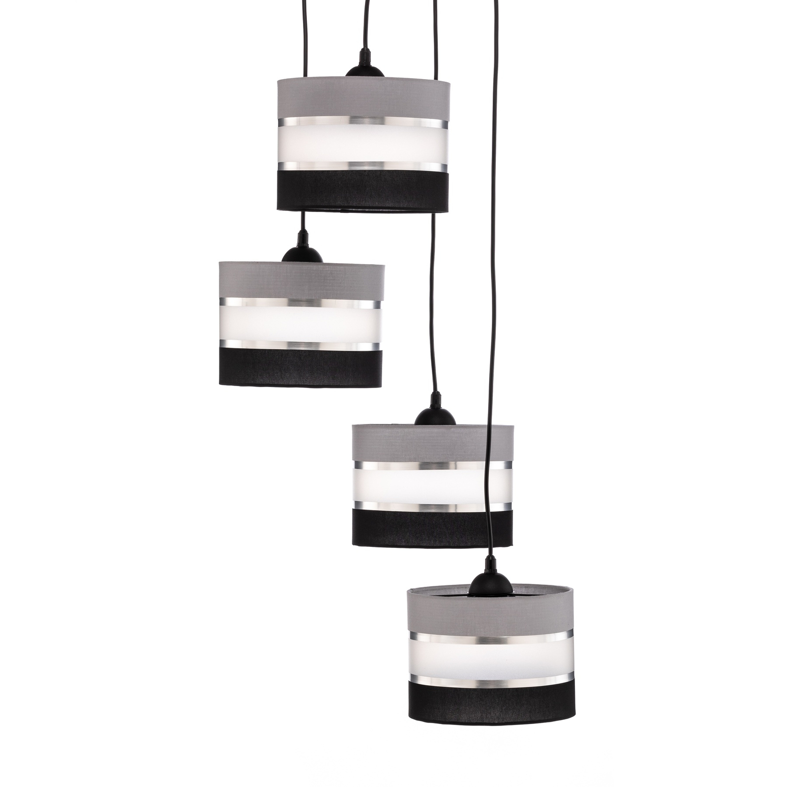 Hanglamp Helen grijs-zwart-zilver rond 4-lamps