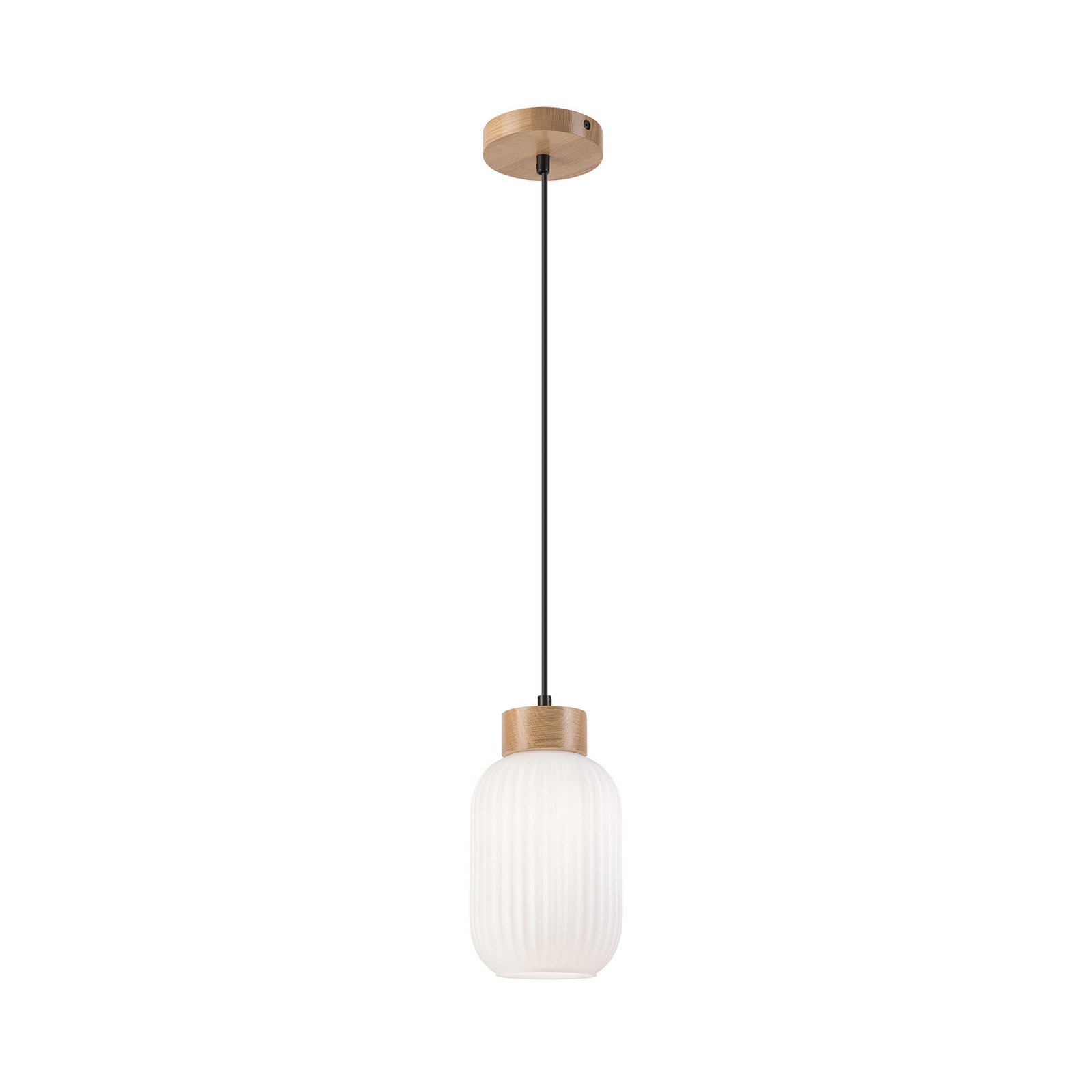 Hanglamp Harmony, Ø 14 cm, wit/eiken, glas/hout