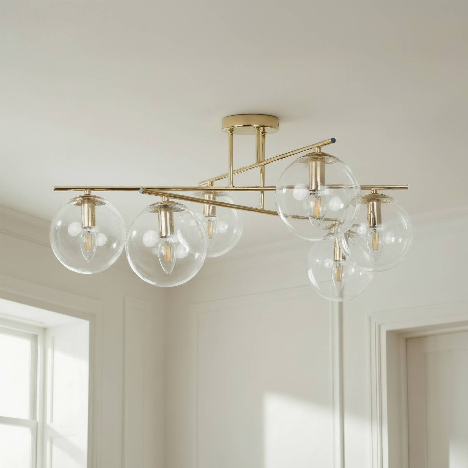 Deckenleuchte Zoe, goldfarben, Länge 72 cm, 6-flammig, Glas günstig online kaufen