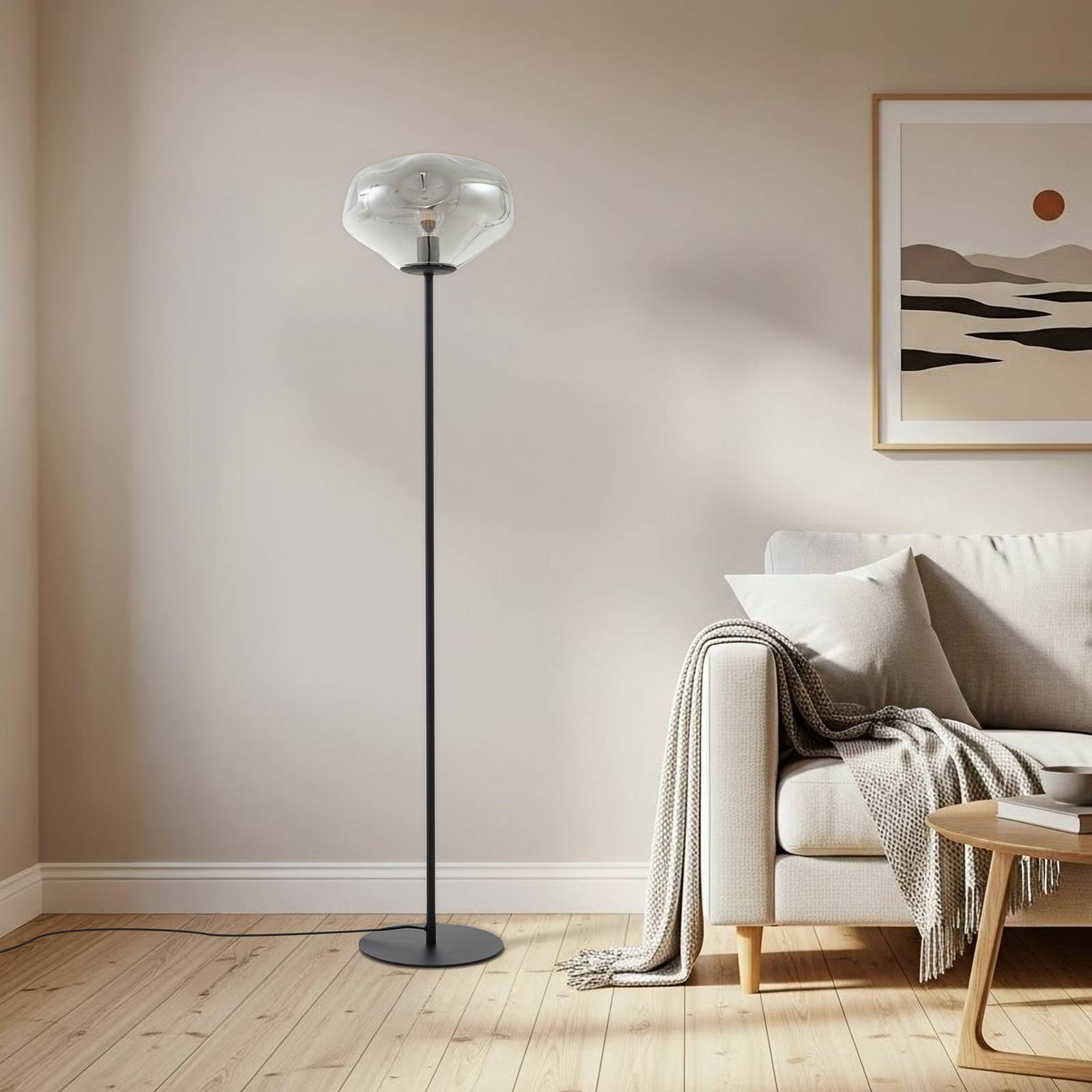 Lindby Lampa stojąca Lelia, dymnoszara, szkło, metal, 150 cm