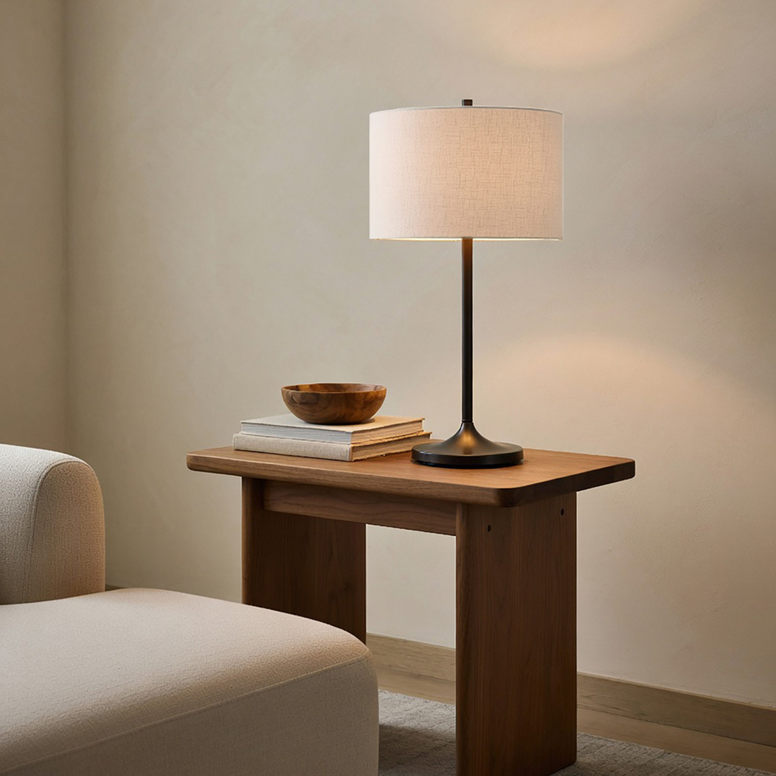 Lampada da tavolo Soft, bianco/bronzo, altezza 64 cm, lino - Belid