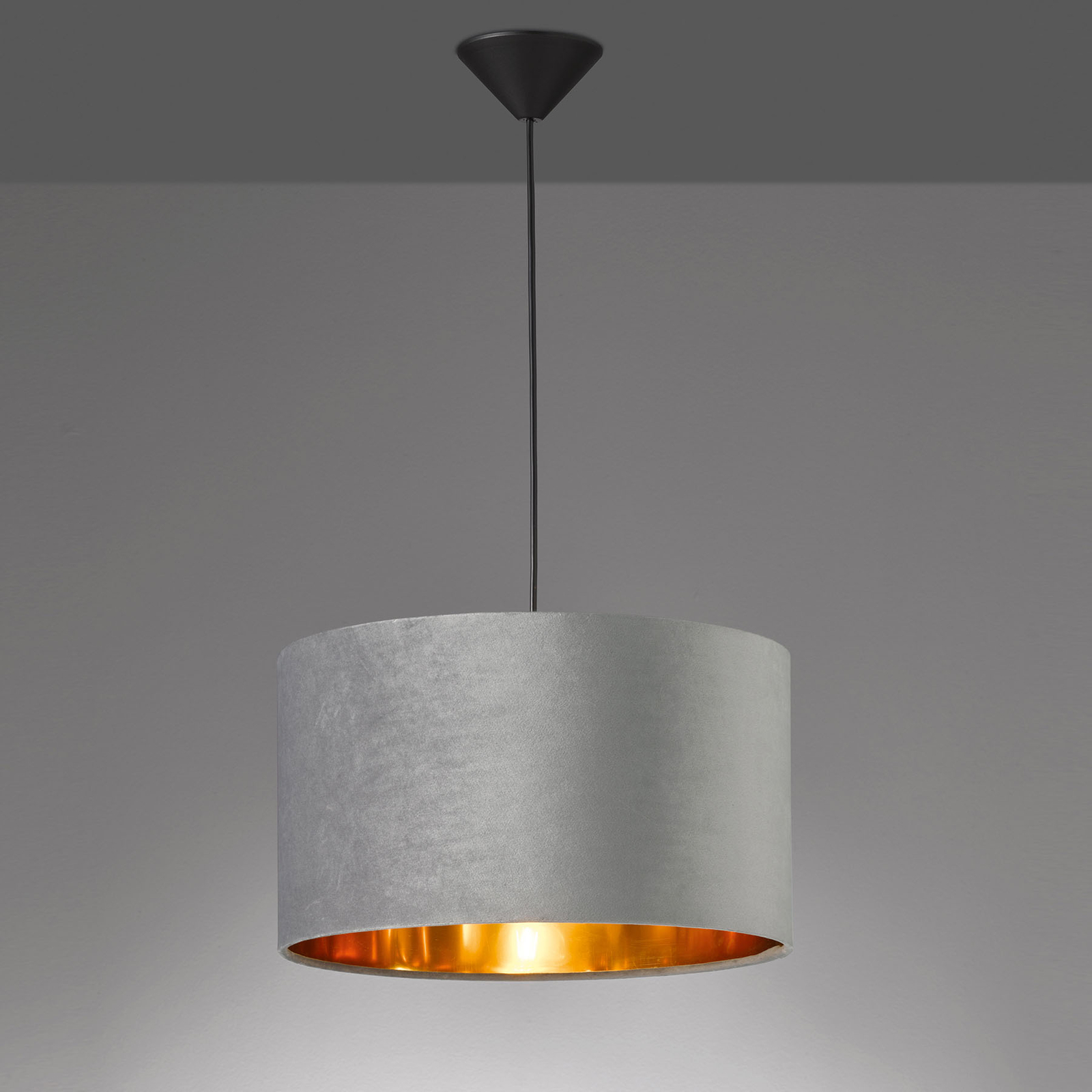 Aura hanging light velvet lampshade, Ø 40 cm, grey