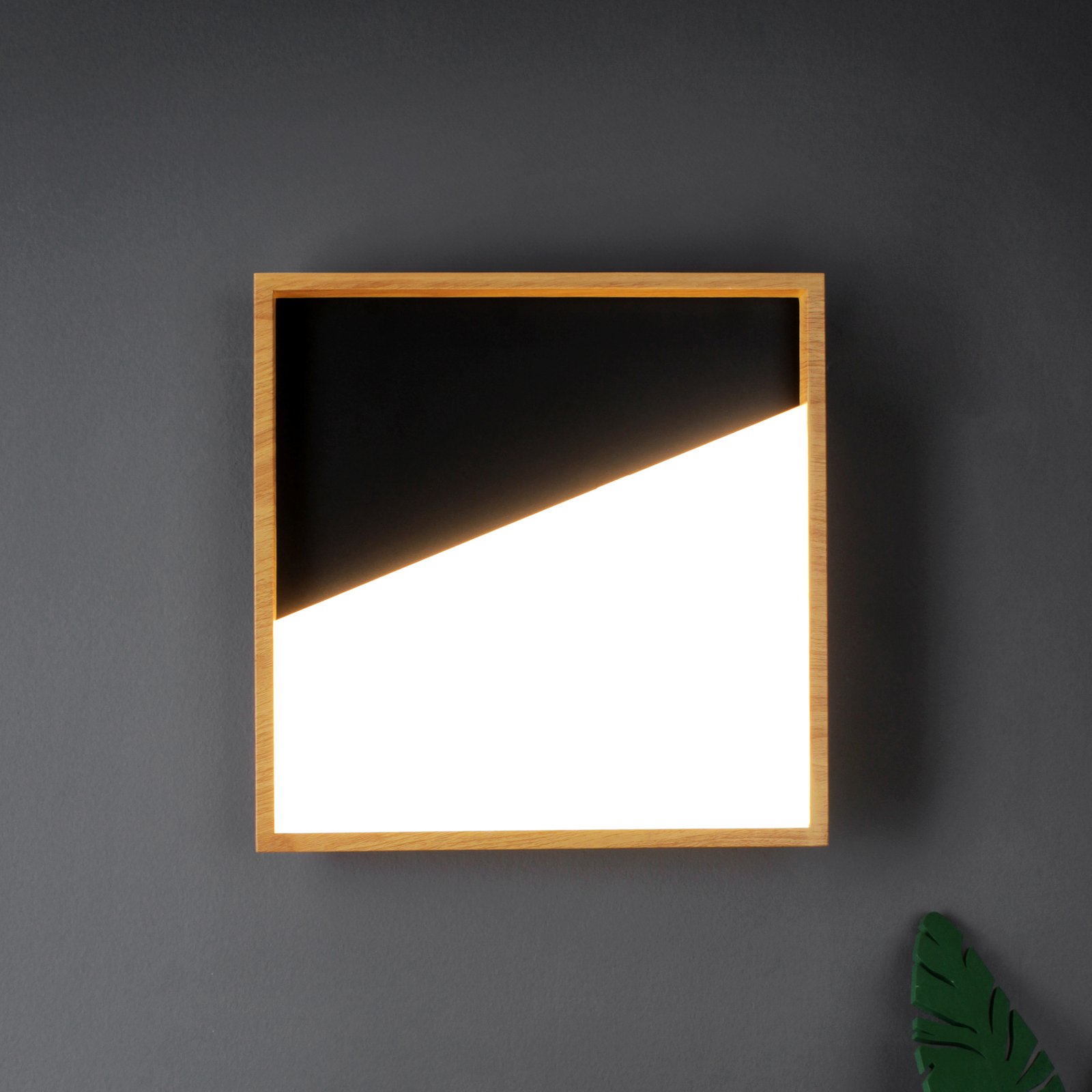 LED-Wandleuchte Vista, schwarz/holz hell, 40 x 40 cm