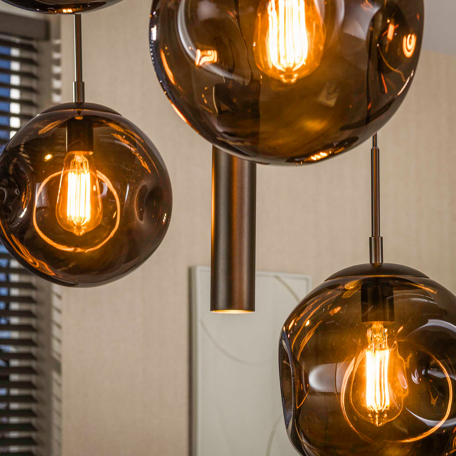 Pendelleuchte Stellar, braun, Glas, 9-flammig, E27, GU10