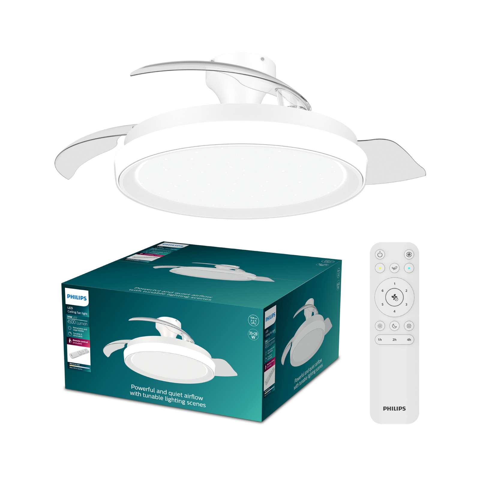 Philips LED-Deckenventilator Bliss, weiß glänzend, DC, leise