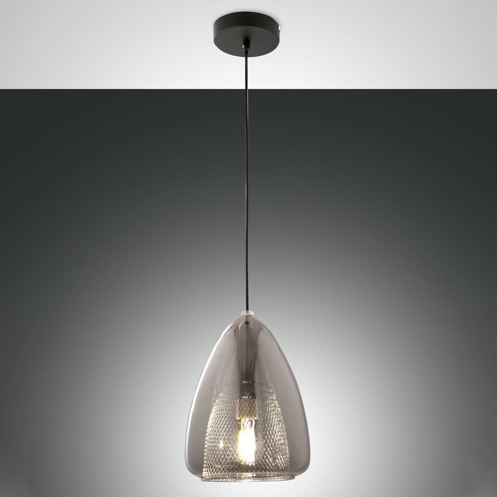 Candeeiro suspenso Britton, 1 lâmpada, cinzento-transparente, vidro
