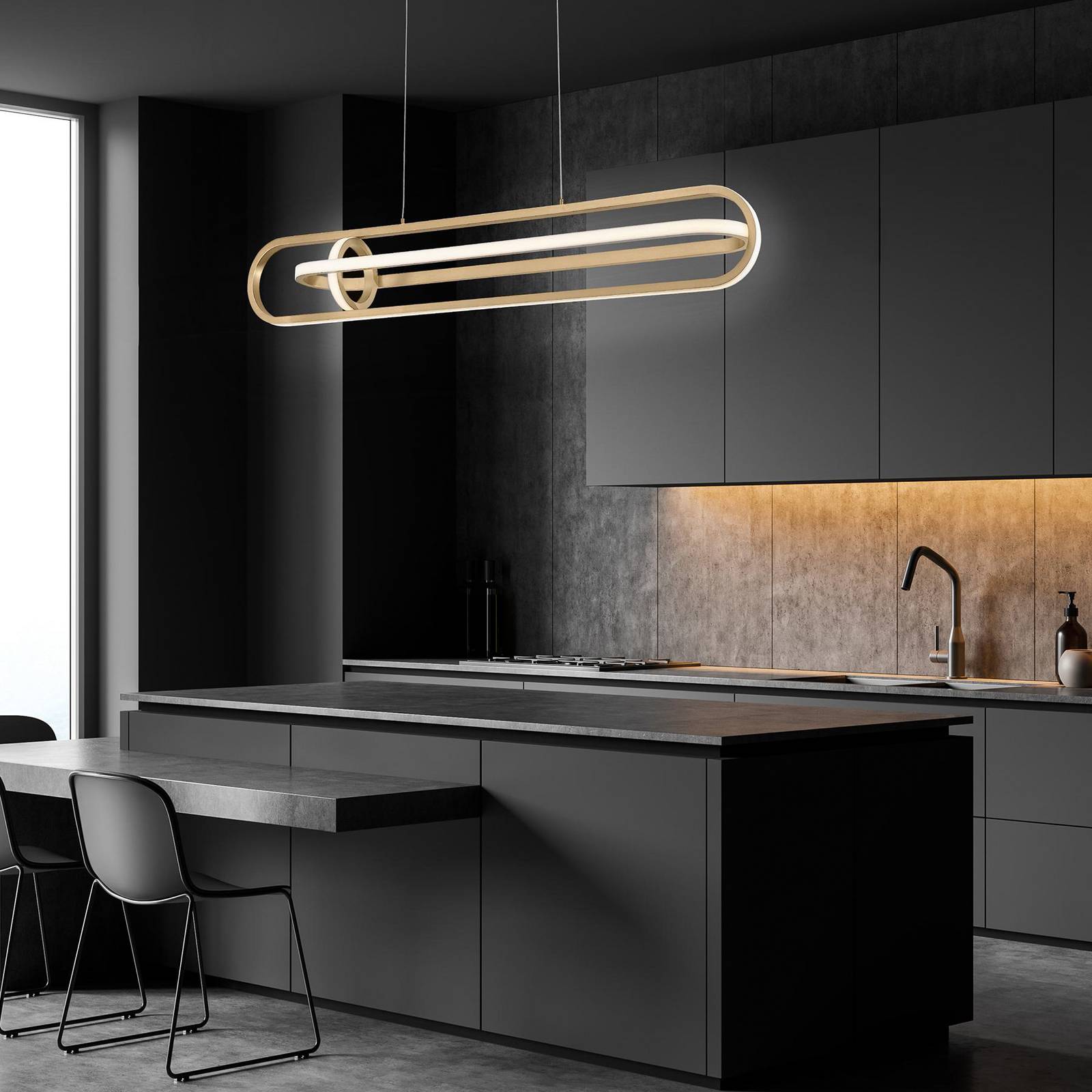 LED-Hängelampe DENMARK, gold gebürstet, Länge 107 cm, Metall günstig online kaufen