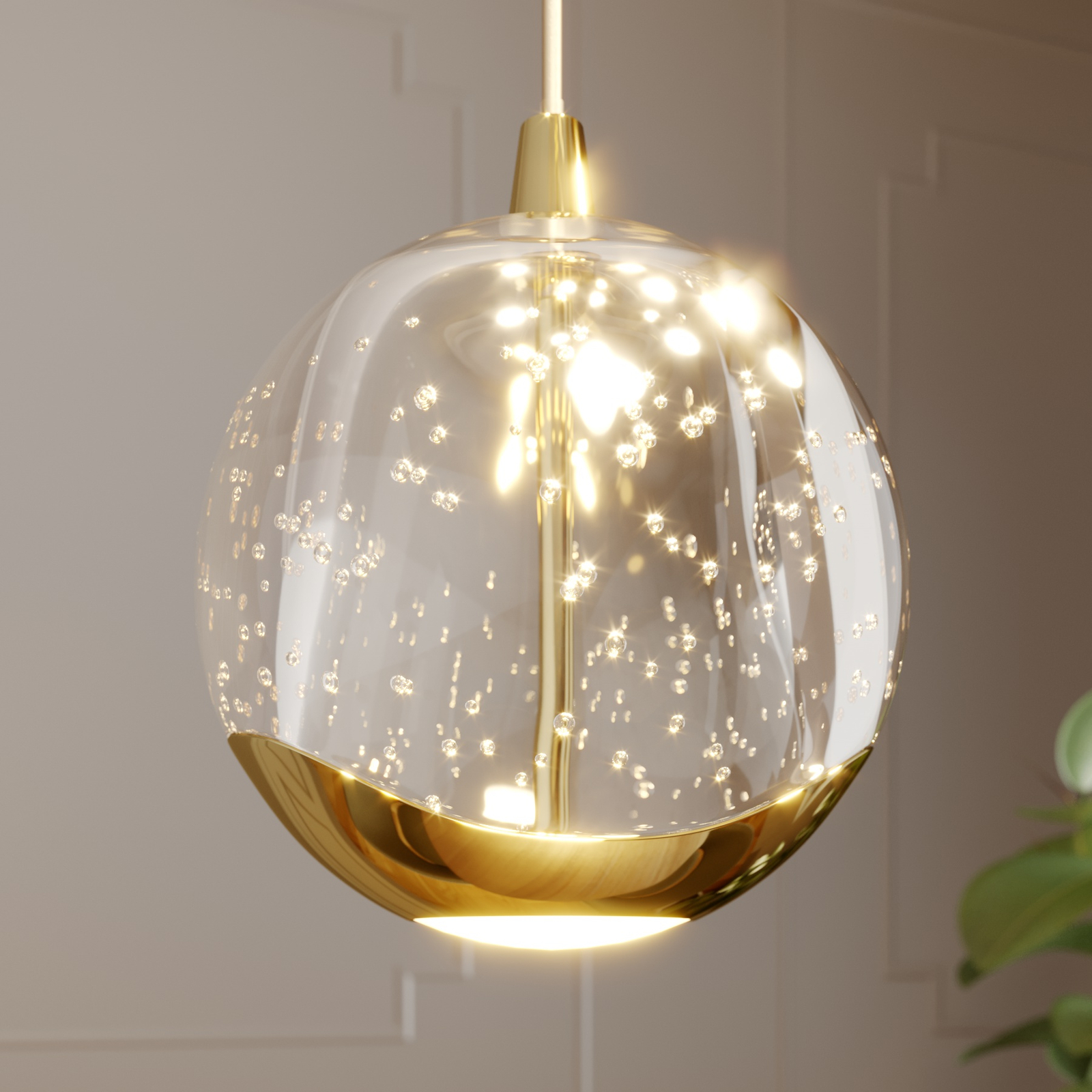 Lucande hanglamp Hayley, 9-lamps, goudkleurig, glas