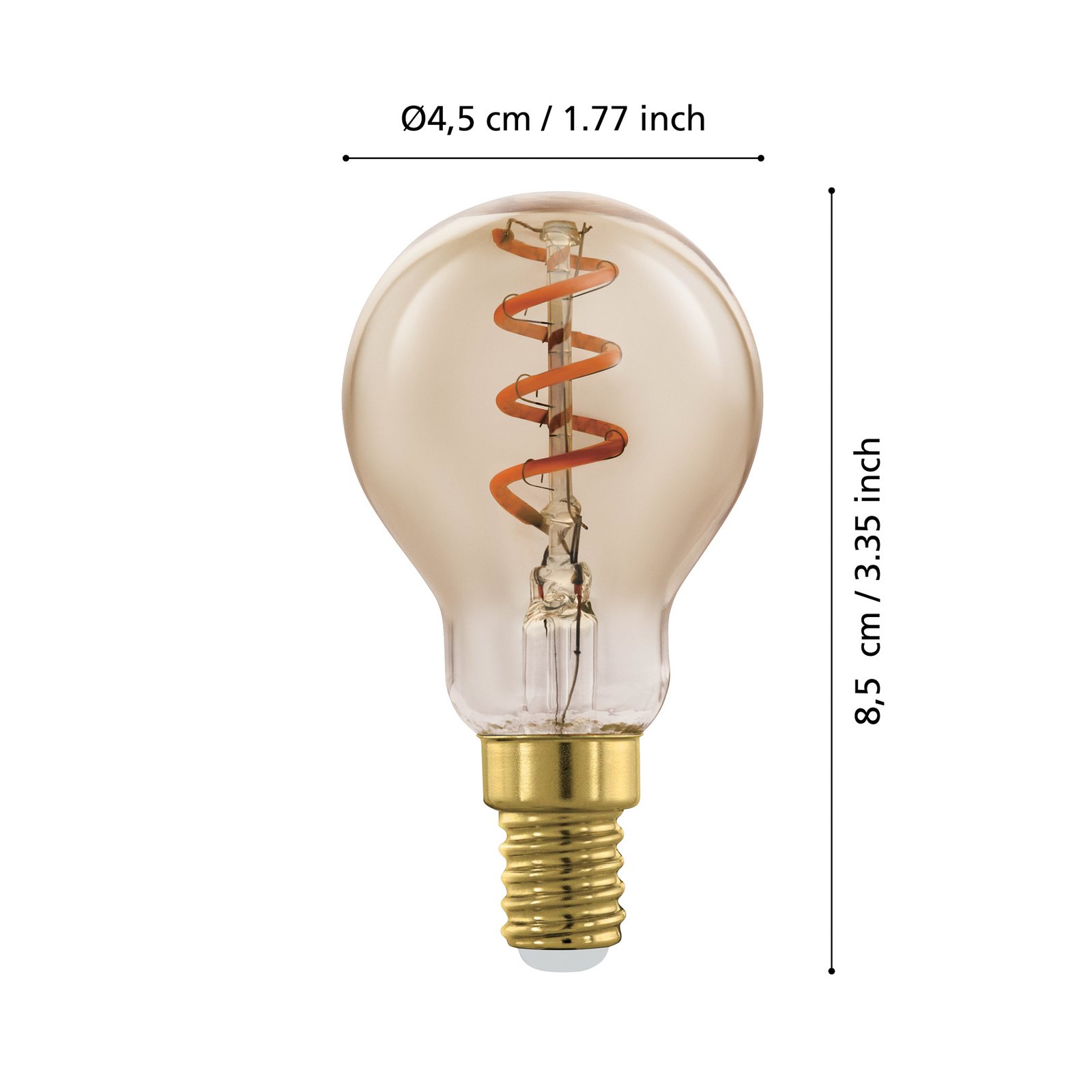 Ampoule LED E14 4W P45 2.000K filament ambre à intensité variable