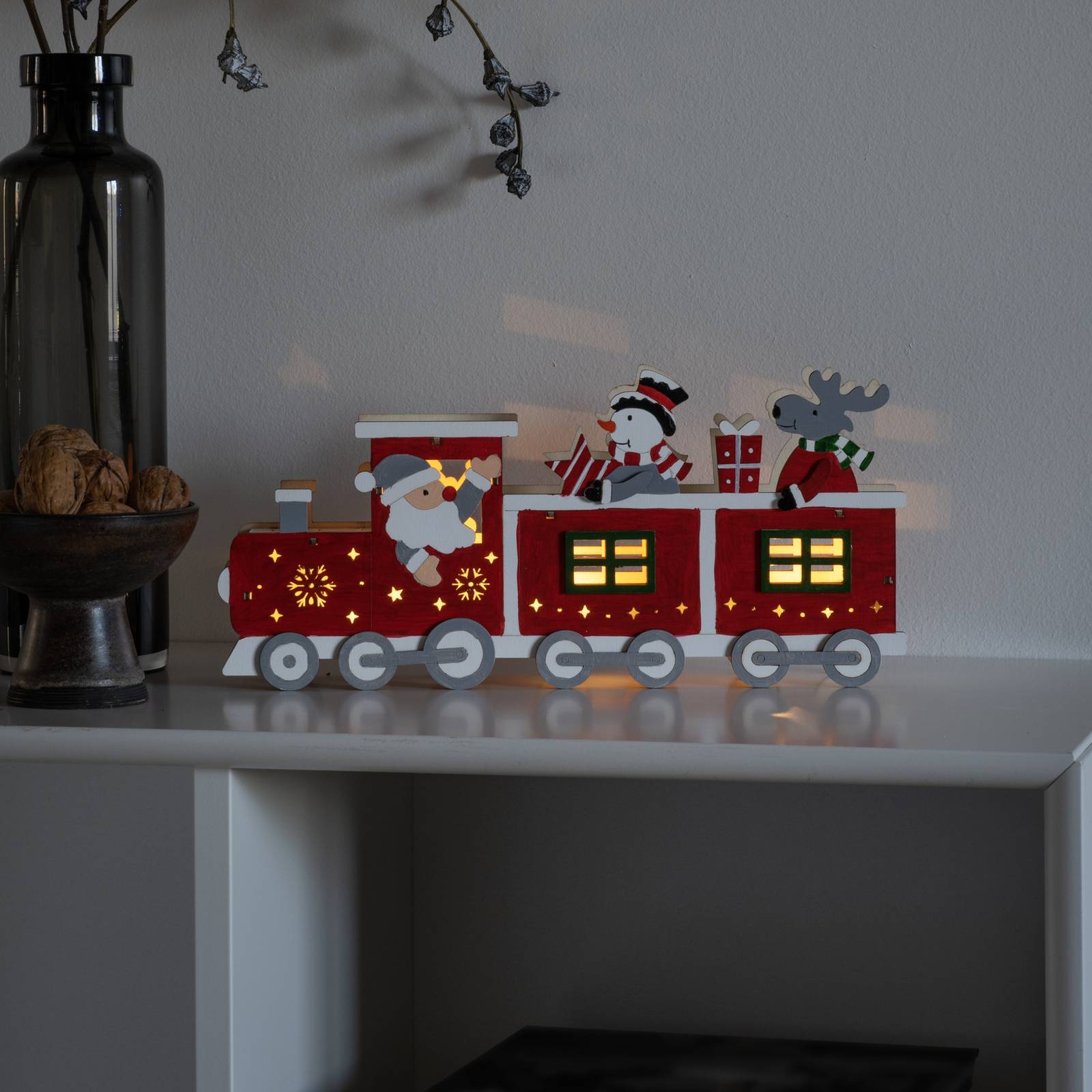 Konstsmide Christmas LED-dekorbelysning Träsilhuett tåg batteri USB