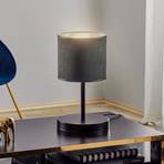 Lampa stołowa Jari klosz z tkaniny, szaro-złota