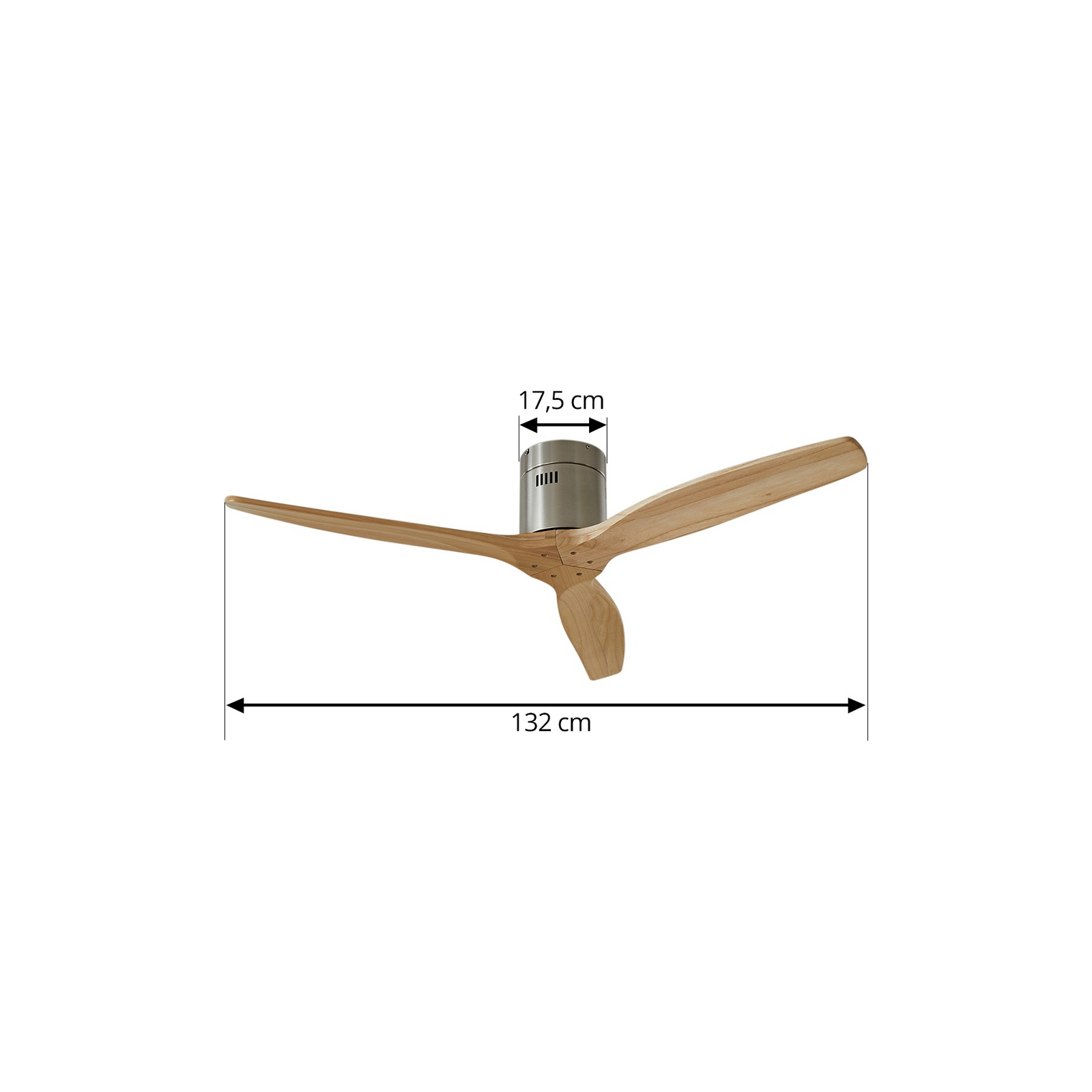 Lucande ceiling fan Vindur, nickel, wood, DC, quiet