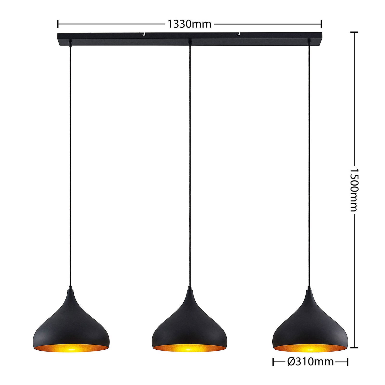 Lindby hanglamp SLIPP, zwart, aluminium, 133 cm, 3-lamps.