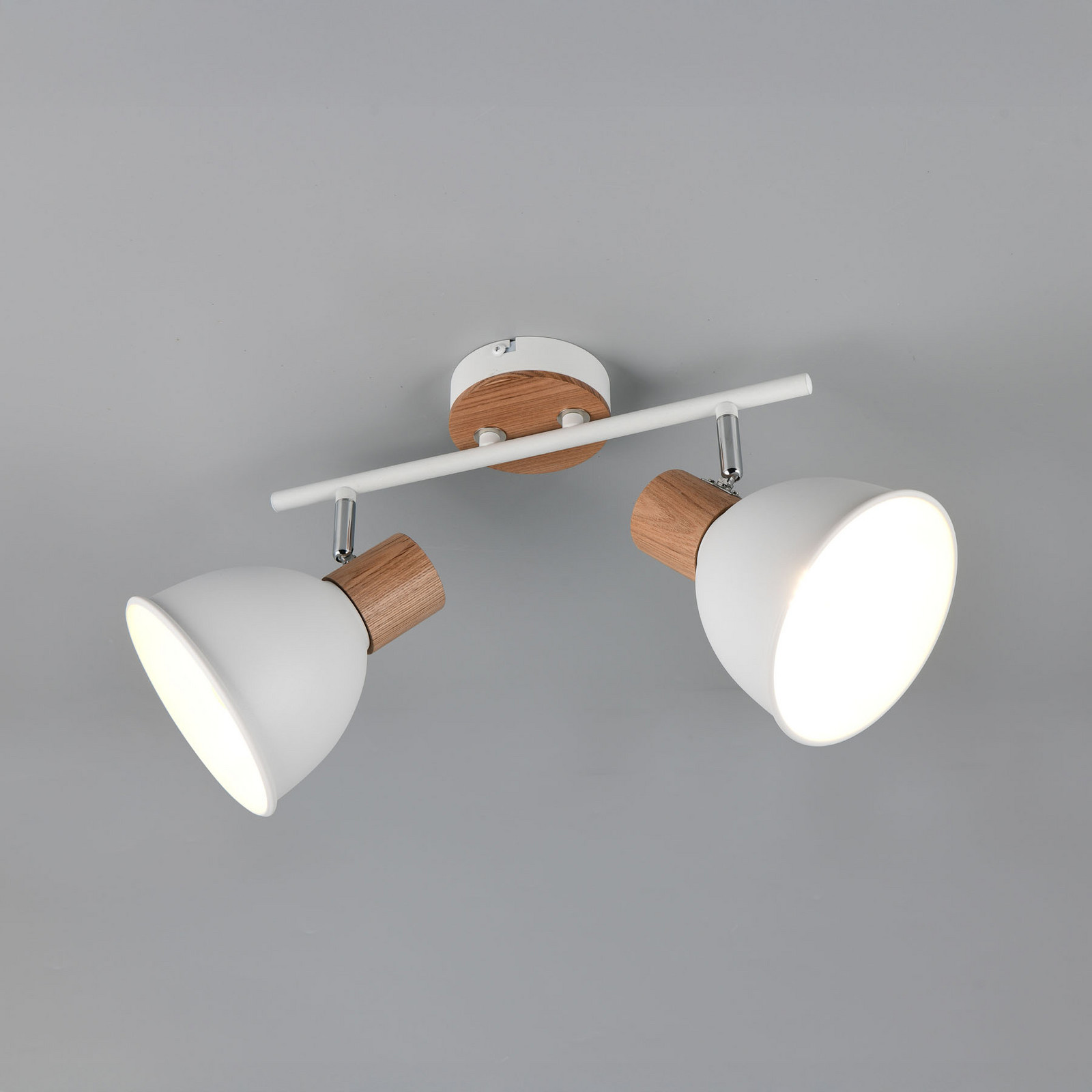 Reality Leuchten Plafonieră Delume albă lungime 49 cm 2 becuri metal/lemn - Camera de zi / sufragerie - Scandinavă - alb mat lemn