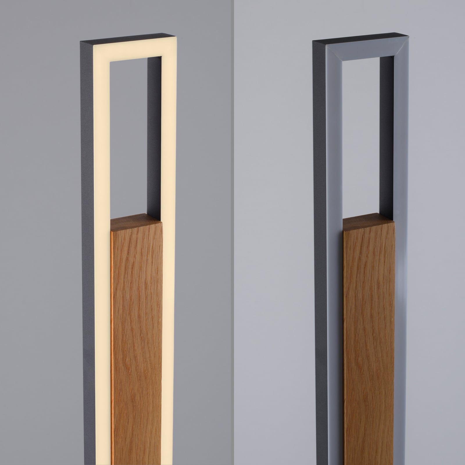 Sveja LED álló lámpa, fekete/fa színű, magasság 140 cm, CCT Sveja LED álló lámpa, fekete/fa színű, magasság 140 cm, CCT