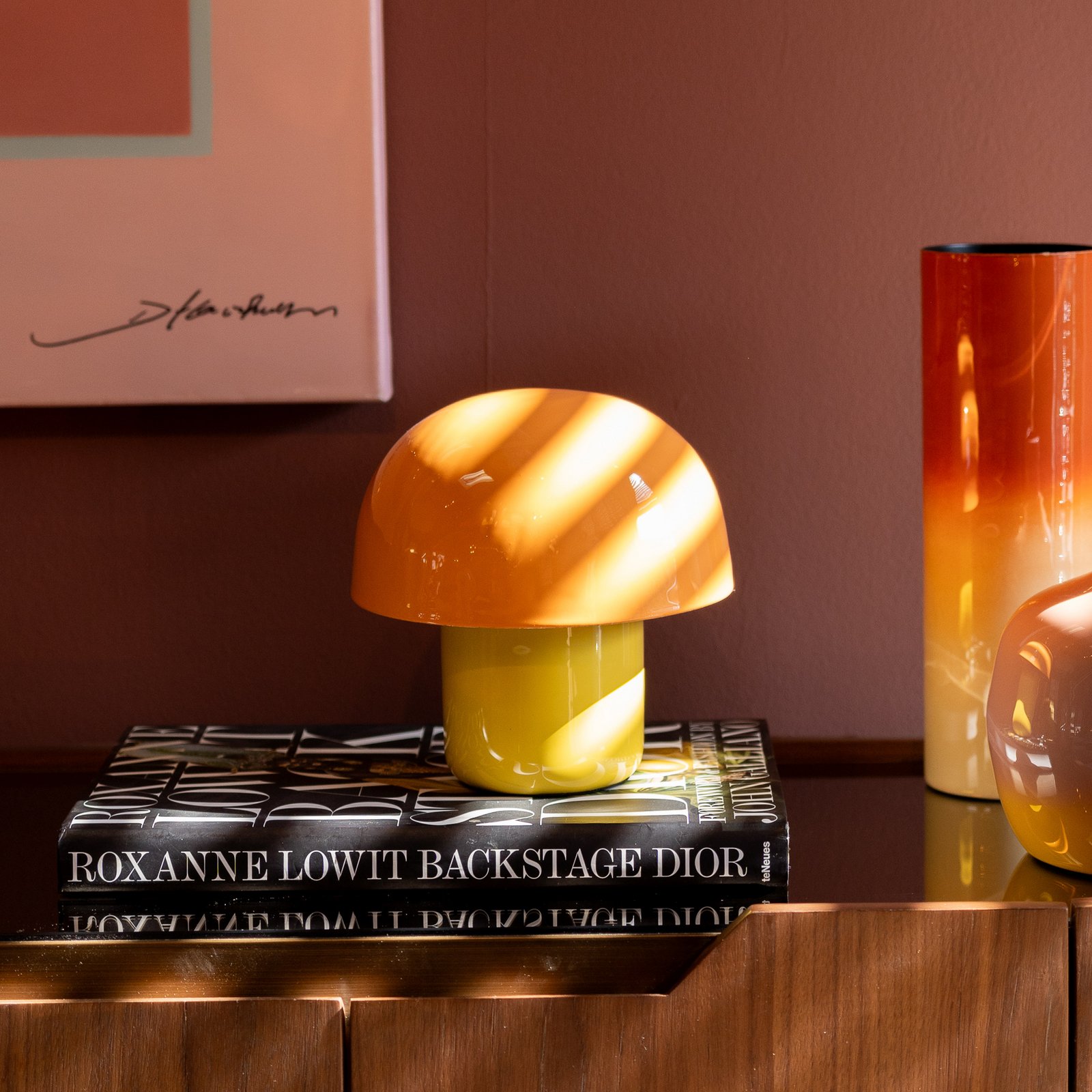 Kare galda lampa Mushroom, oranža, metāls, 20 cm, E14