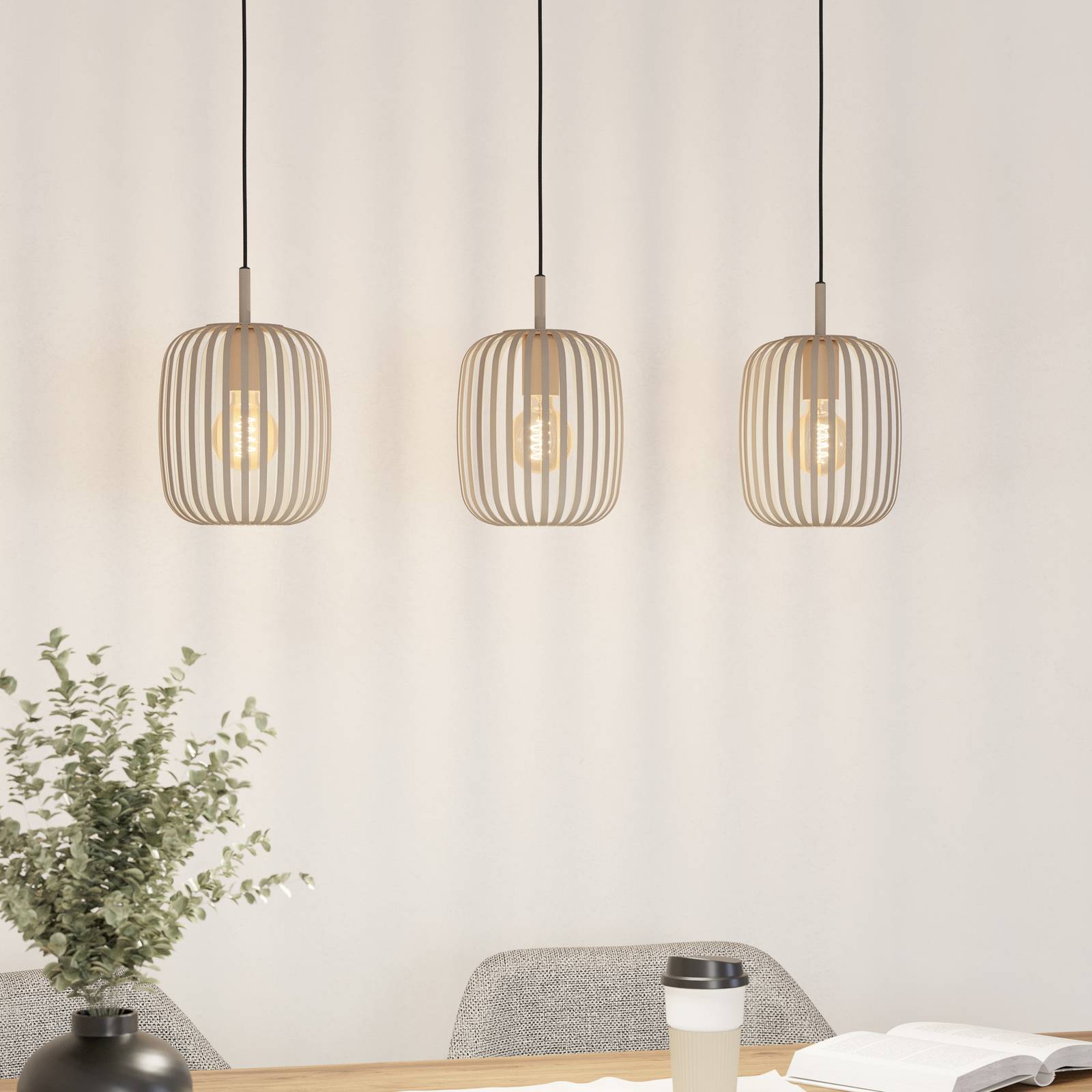EGLO Suspension Romazzina, beige, longueur 90 cm, à 3 lampes, métal