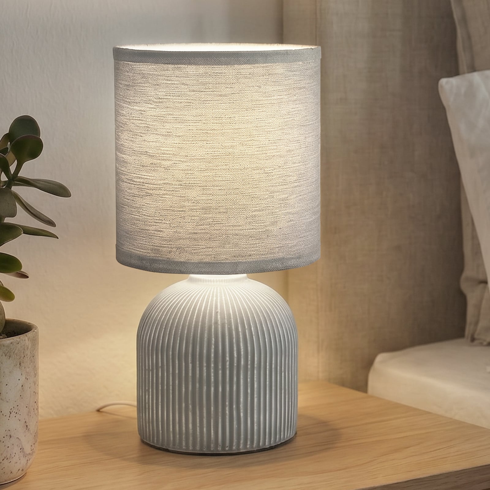 Bordslampa Ino, grå, höjd 28 cm, E14, keramik, textil