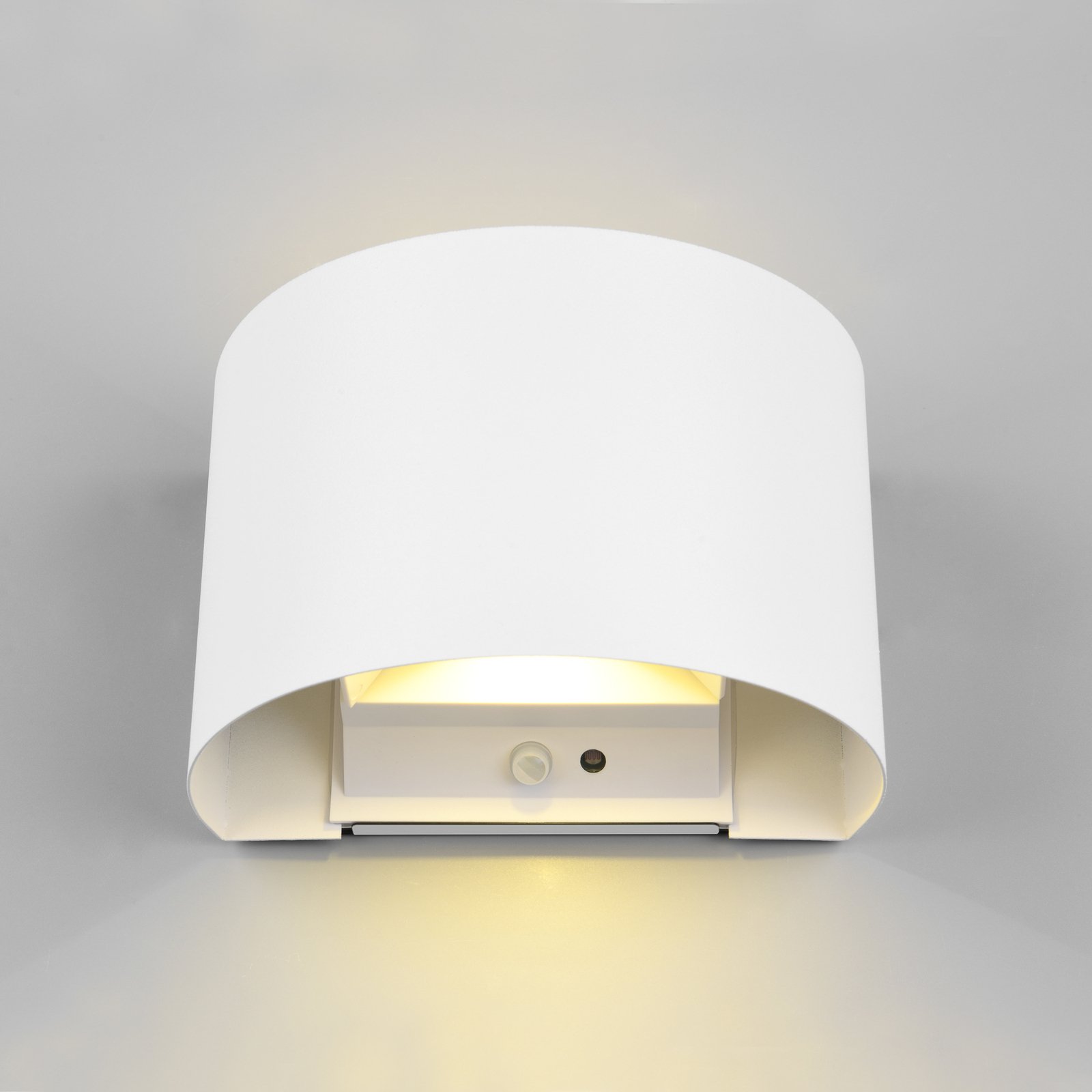 LED oppladbar utendørs vegglampe Talent, hvit, bredde 16 cm, sensor