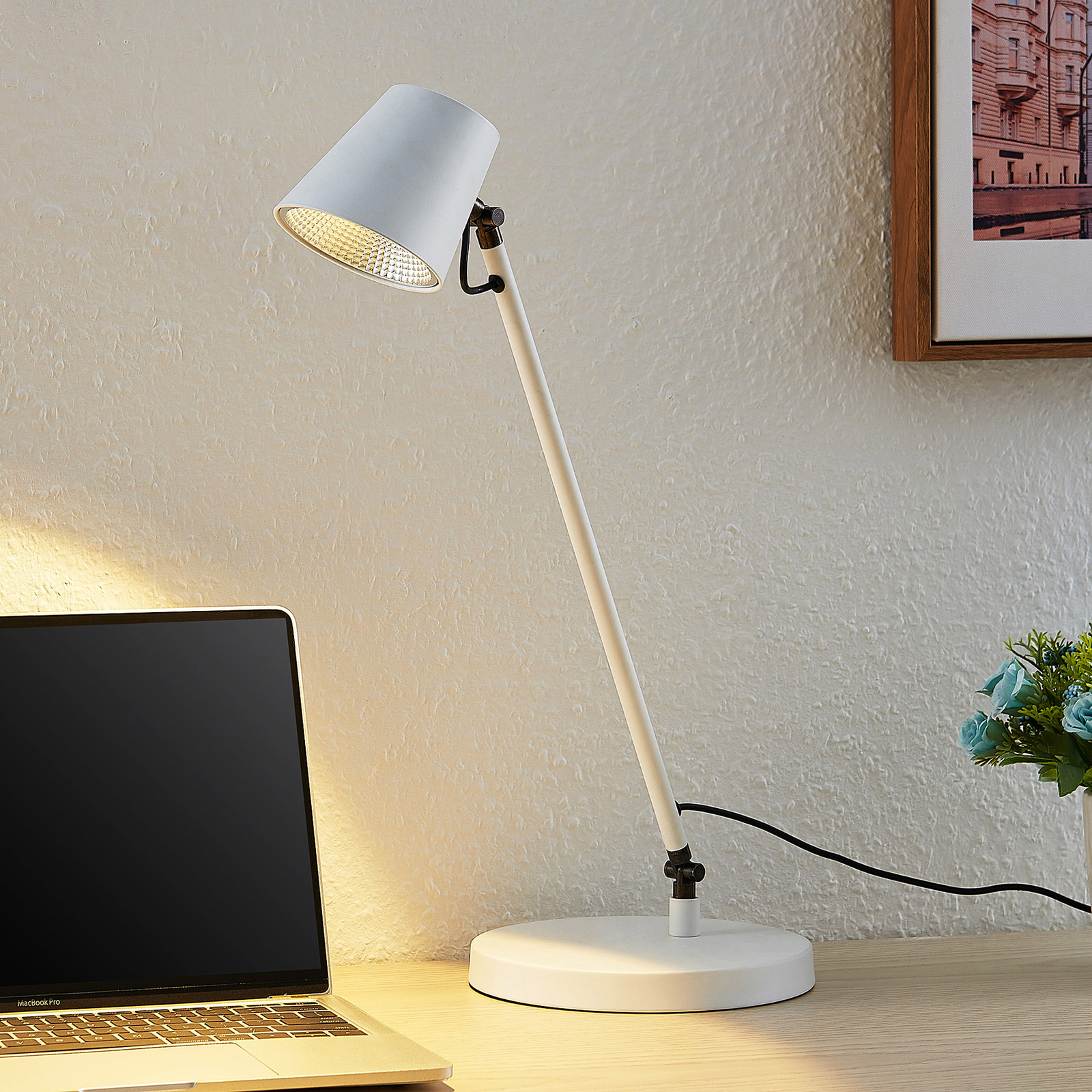 Lucande Kenala lampe de bureau LED, blanche