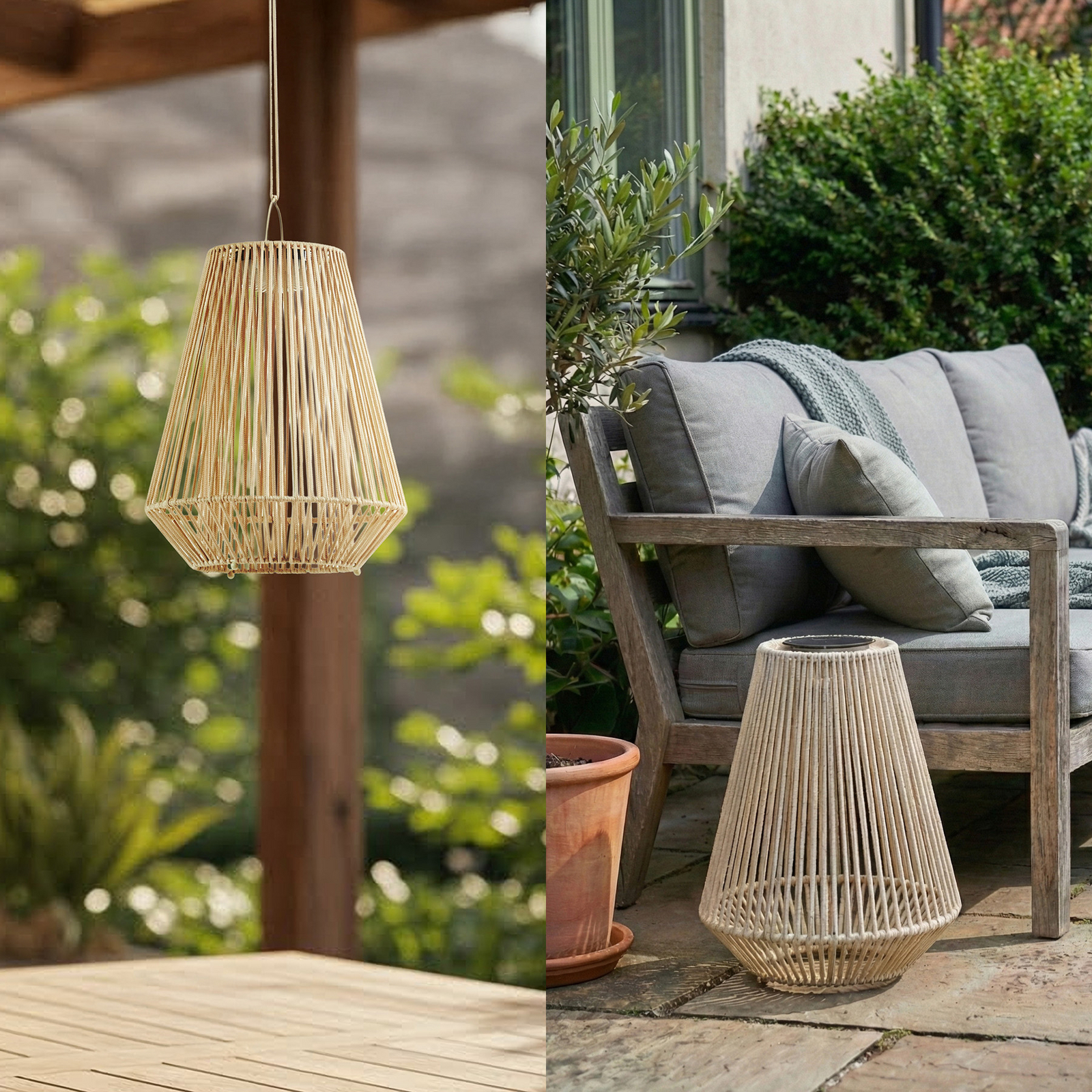 Austas LED-solcellelampe, Ø 32 cm, beige, IP54, USB - Lindby