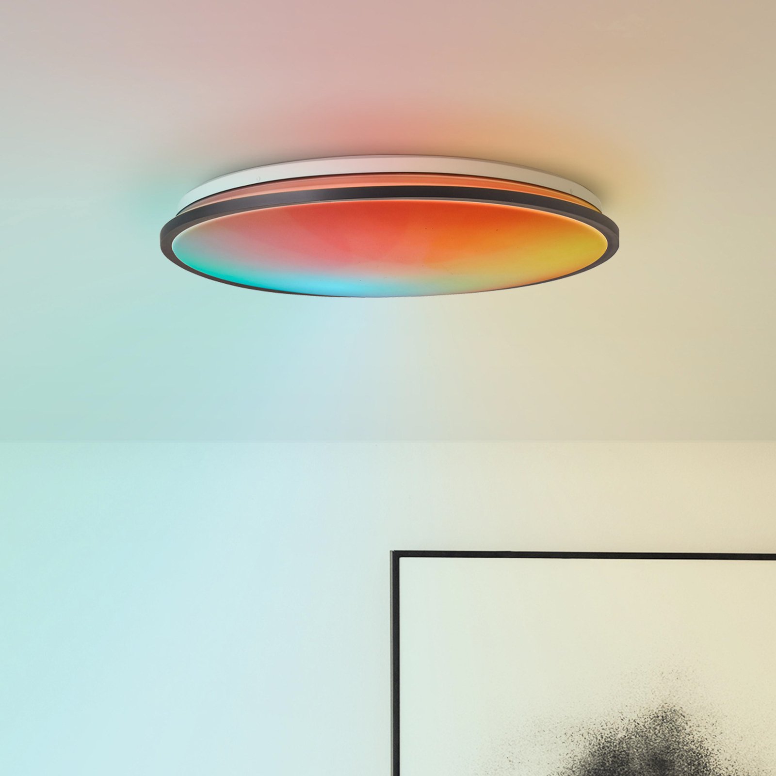 Plafondlamp Heida, Ø 49 cm, zwart, CCT, RGB, metaal