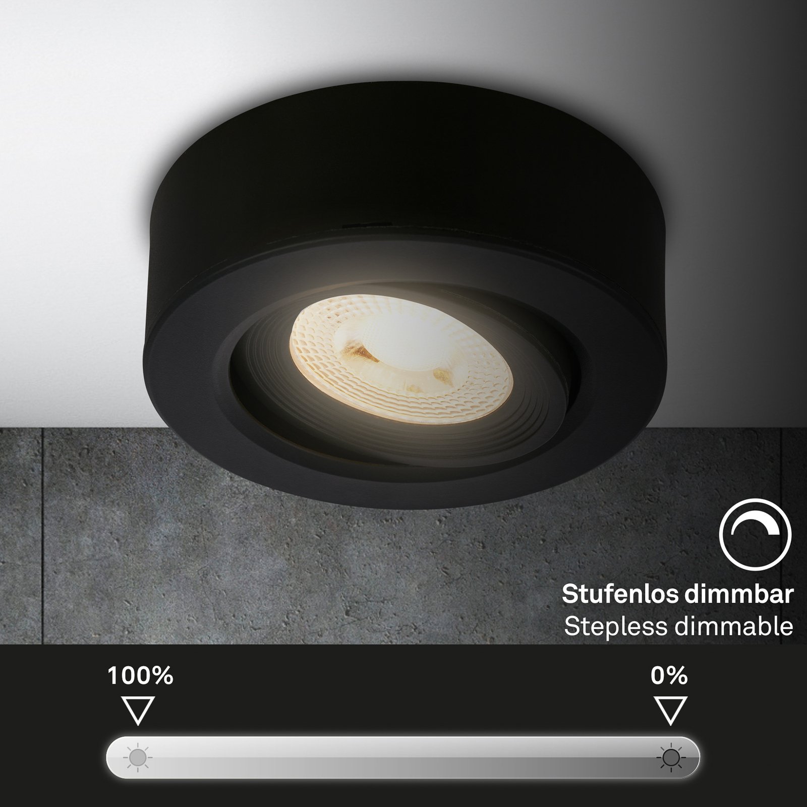 Luminaire encastrable LED Desi, noir, Ø9cm, intensité variable, 3000K