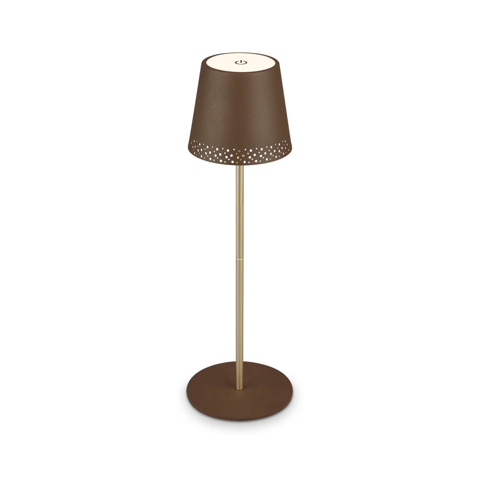 LED-Akku-Tischleuchte Kiki, braun/gold, IP44, 3.000K