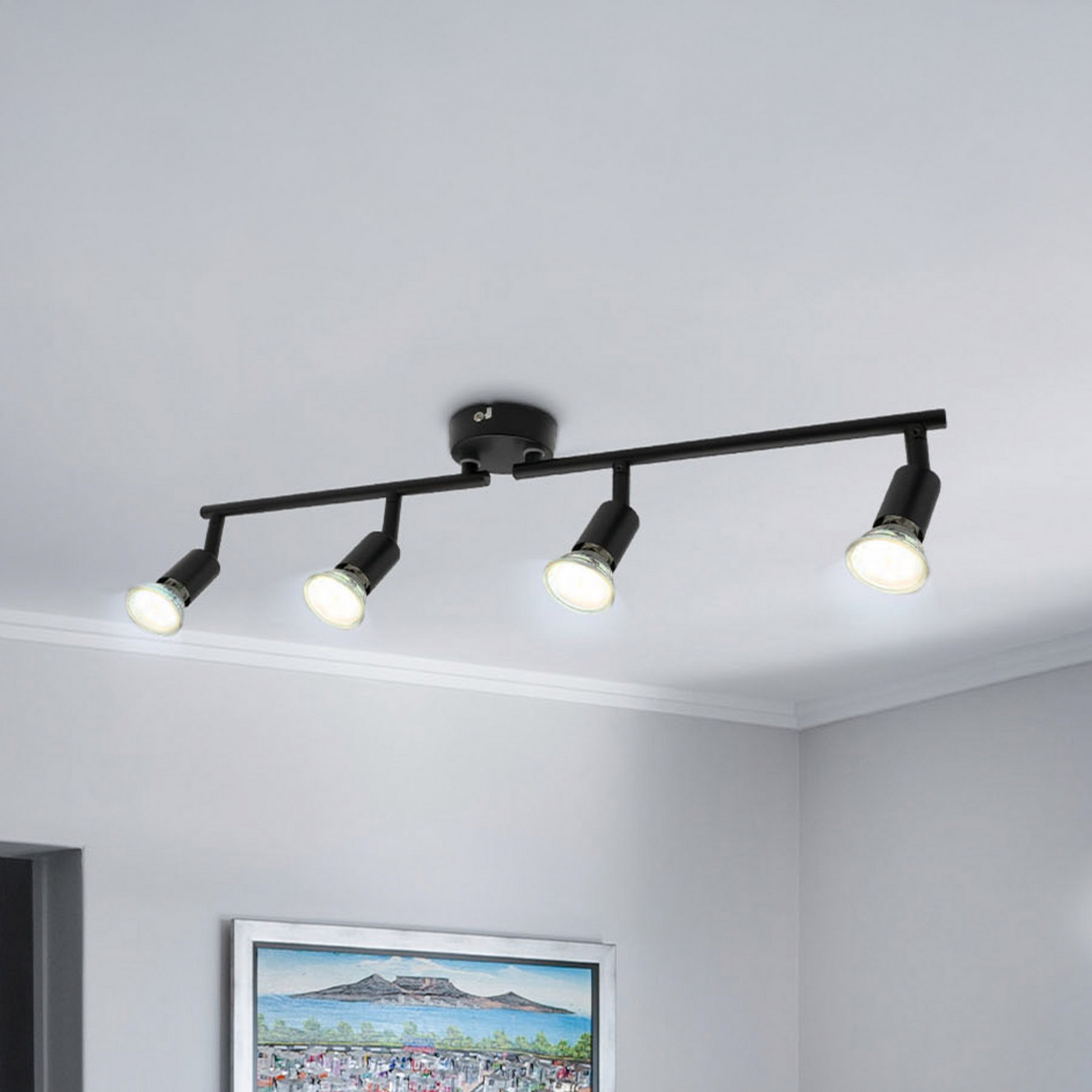 Plafondlamp Jade, zwart, 4-lamps, GU10 LED, 3.000 K