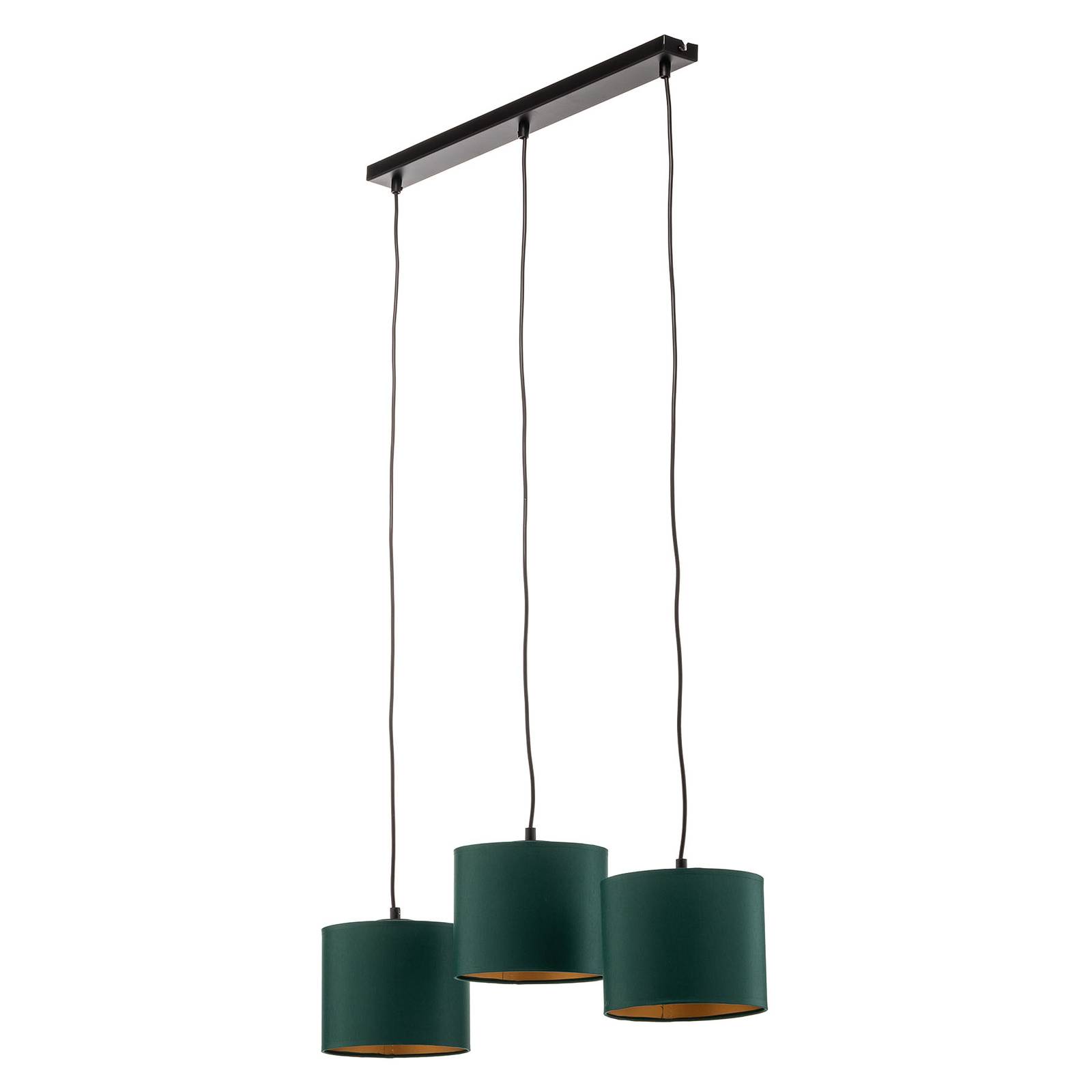 Suspension Soho cylindre longue 3 lampes verte/or